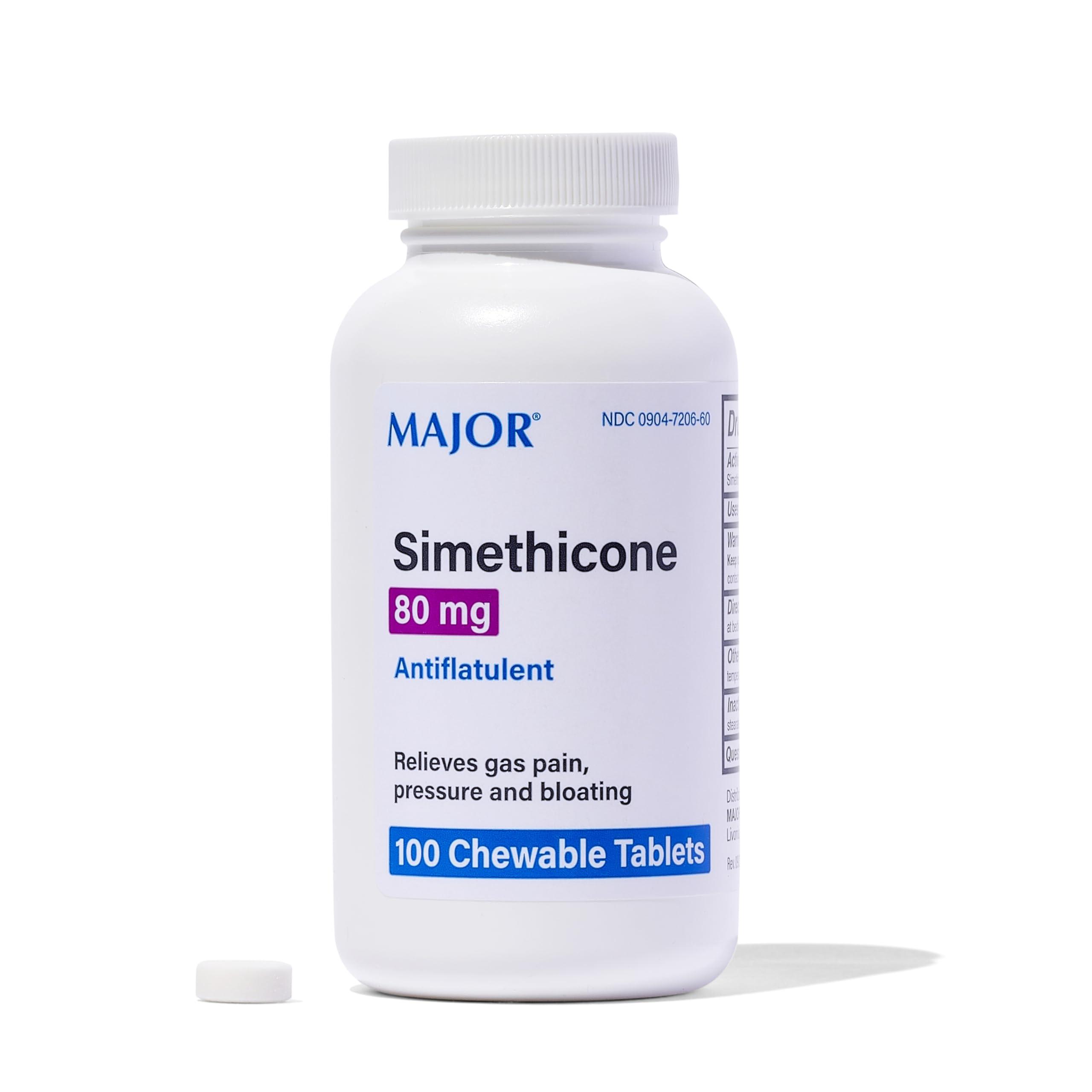 MAJOR MAJOR Simethicone Gas Relief 80 mg - Anti Flatulence, Bloating and Gas Pressure Aid - 100 Chewable Tablets