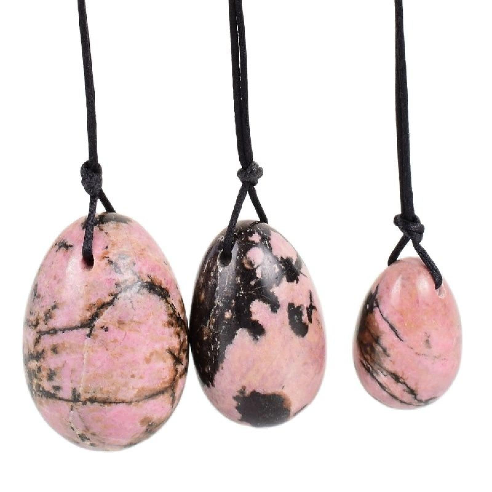 MiZuh Yoni Egg Set Jade Egg Set Drill Natural Rhodonite Yoni Egg Mineral Quartz Healing Massage Ball Kegel Exercise,30x20 Mm
