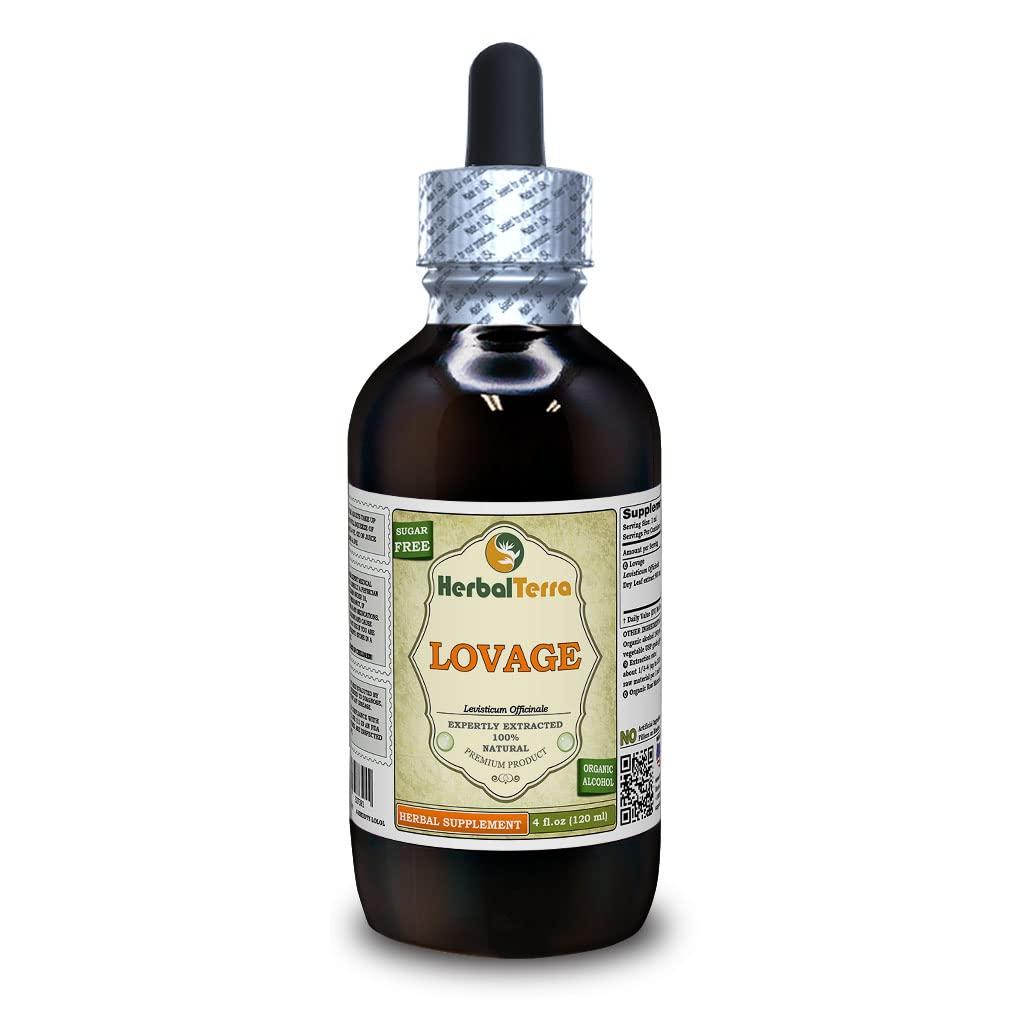 Herbal Terra LLC Lovage (Levisticum Officinale) Tincture, Organic Dried Leaves Liquid Extract (Brand Name: HerbalTerra, Proudly Made in USA) 4 fl.oz (120 ml)