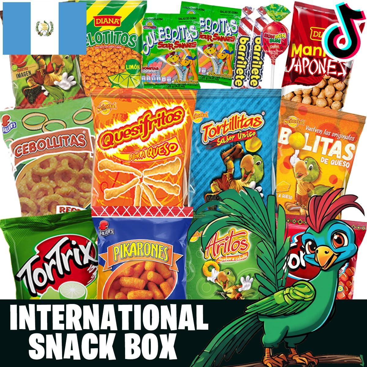 Charloo Charloo International Snack Box + Free Surprise Gift! - Guatemala Snacks from Around the World Box - Foreign Snack Box - Exotic Snacks - Weird Snacks - International Snacks Unique Chips Vending Machine, Small 19 Pcs