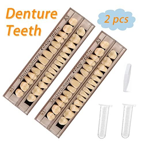 Ceonam 56 Pcs False Teeth Dental Complete Acrylic Resin Denture Teeth, 2 Set Whole Teeth Synthetic Polymer Denture Tooth, 23 Shade A3 Upper + Lower Dental Materials for Replacement, DIY, or Halloween