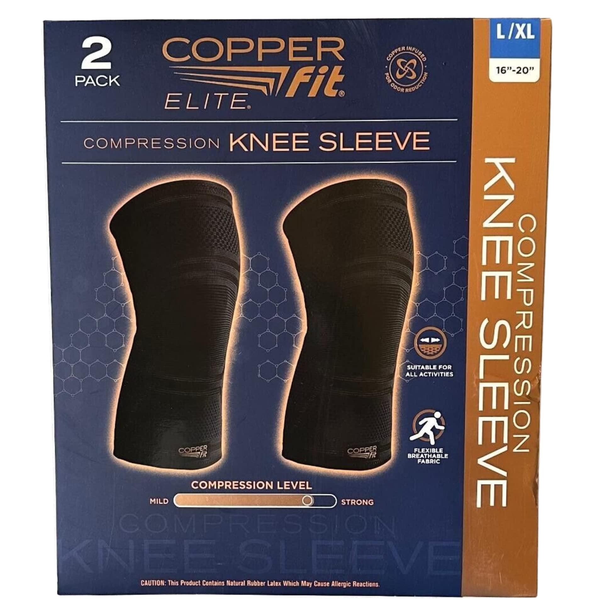 Copper Fit Copper Fit Elite Knee Compression Sleeve Knee Brace 2-Pack, Black (Large/X-Large, 16\'\'-20\'\'),2.0 Count