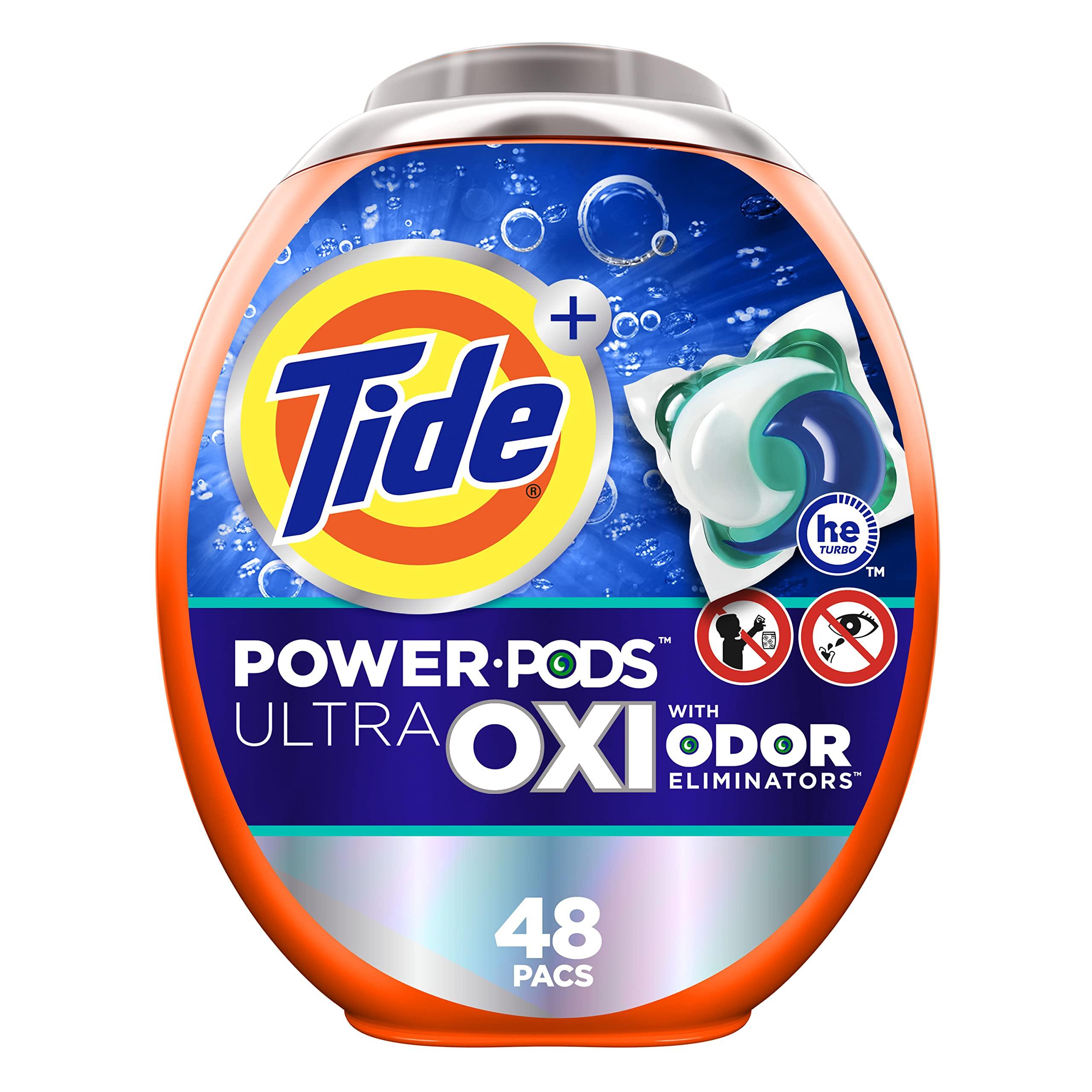 Tide Tide Ultra OXI Power PODS with Odor Eliminators Laundry Detergent Pacs, 48 Count, For Visible and Invisible Dirt