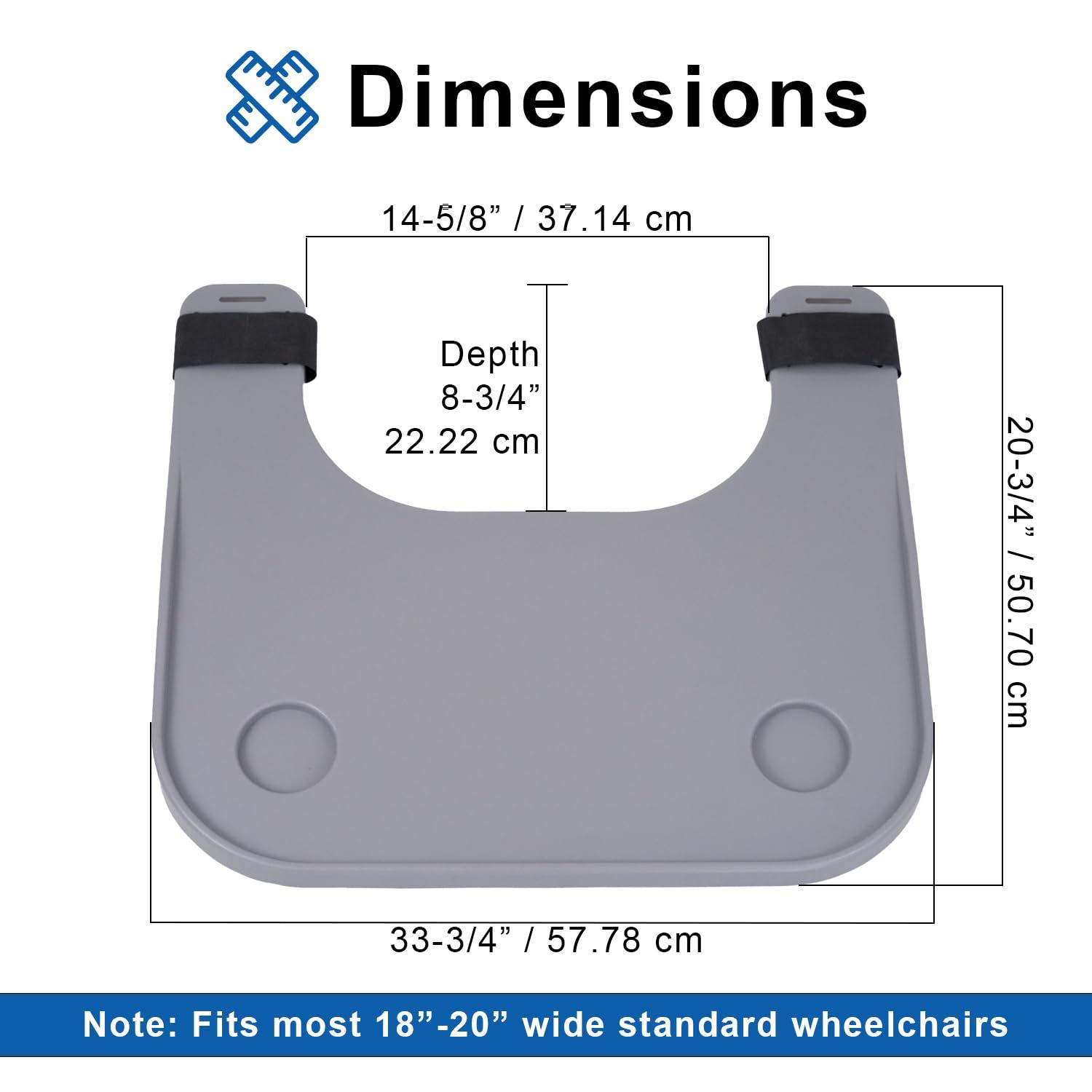 AlveyTech AlveyTech Gray Wheelchair Tray Table with Cup Holder - Lap Desk for 16-18" Wide Seat Medical Wheelchairs or Transport Chairs - ABS Plastic Construction - for Adults & Kids