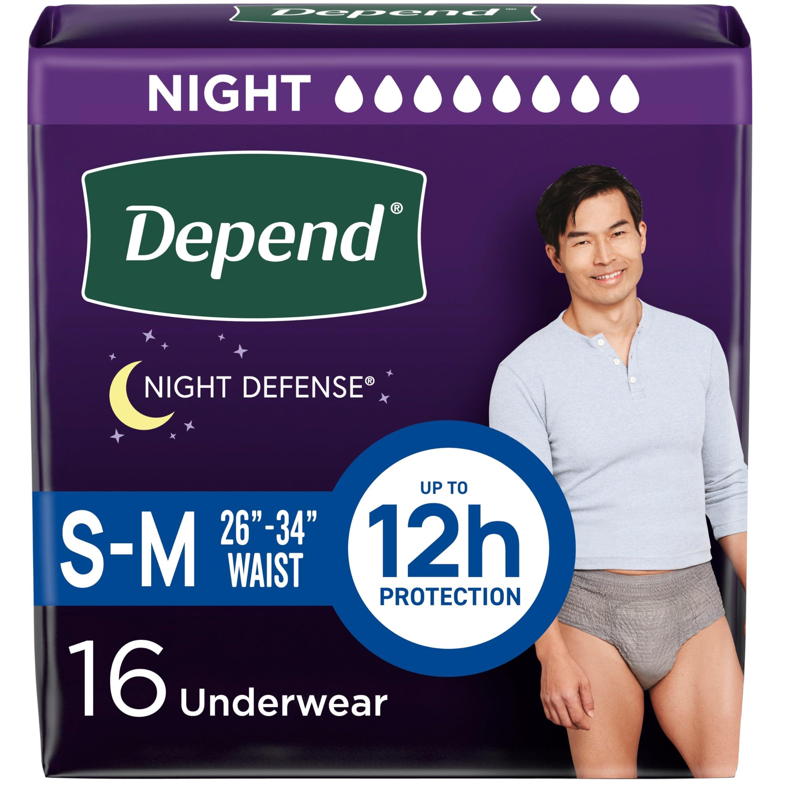 Depend Depend Night Defense Adult Incontinence Underwear for Men, Disposable, Overnight, Small/Medium, Grey, 16 Count, Packaging May Vary