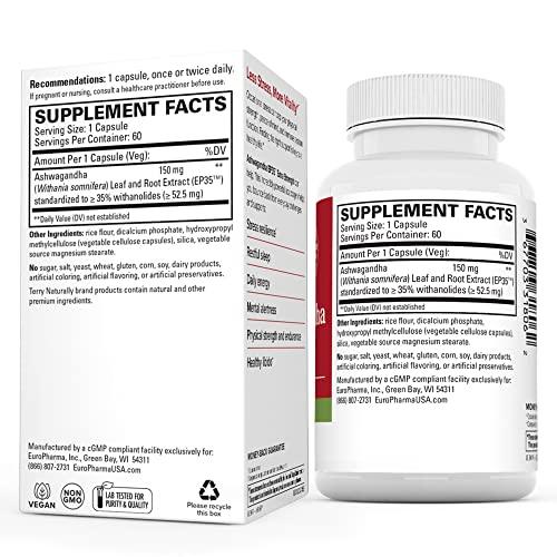 Terry Naturally Terry Naturally Ashwagandha EP35 Extra Strength - 60 Capsules - Powerful Adaptogen - Non-GMO, Vegan - 60 Servings