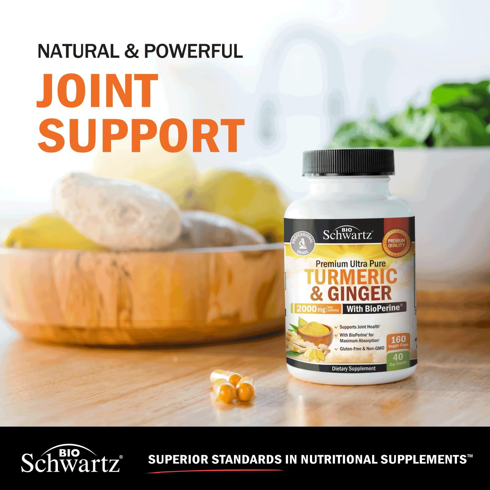 BioSchwartz Turmeric and Ginger Supplement with BioPerine - 2000mg High Absorption, 95% Curcuminoids - Non-GMO, Gluten-Free Turmeric Supplement for Joint and Immune Support - 160 Capsules