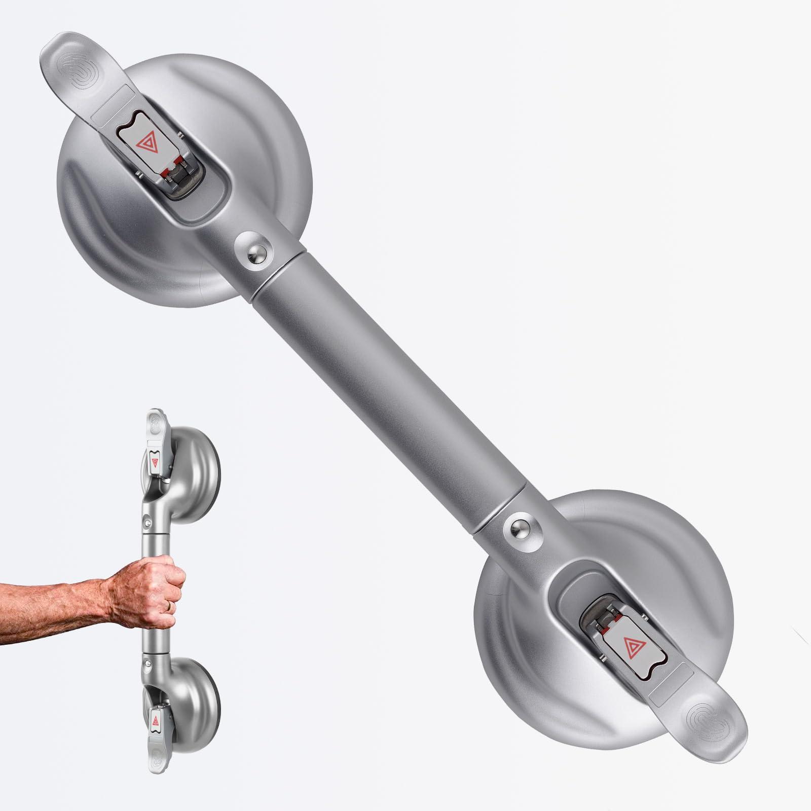 DAREN MEDICAL DAREN MEDICAL Heavy Duty Suction Shower Grab Bar - Toilet Bathroom Bathtub Safety - Shower Handles, Suction Cup Power Up to 250 LB, Perfect for Elderly Seniors(14.5 Inch, Gray Silver)