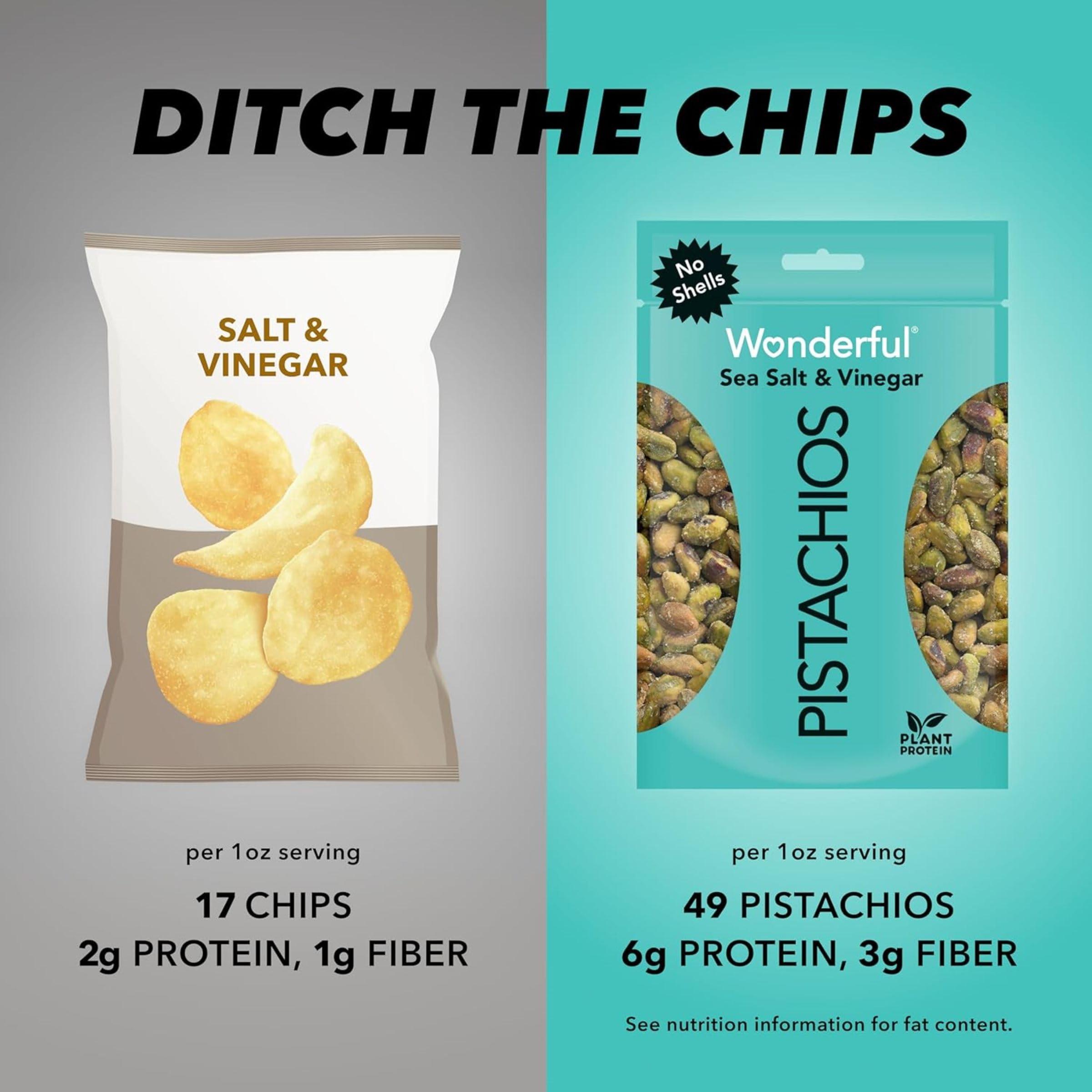 Wonderful Pistachios Wonderful Pistachios No Shells, Sea Salt & Vinegar Nuts, 0.75 Ounce Bags (Pack of 14), Protein Snacks, Salty Snacks, On-the-Go, Individually Wrapped Healthy Snacks for Adults