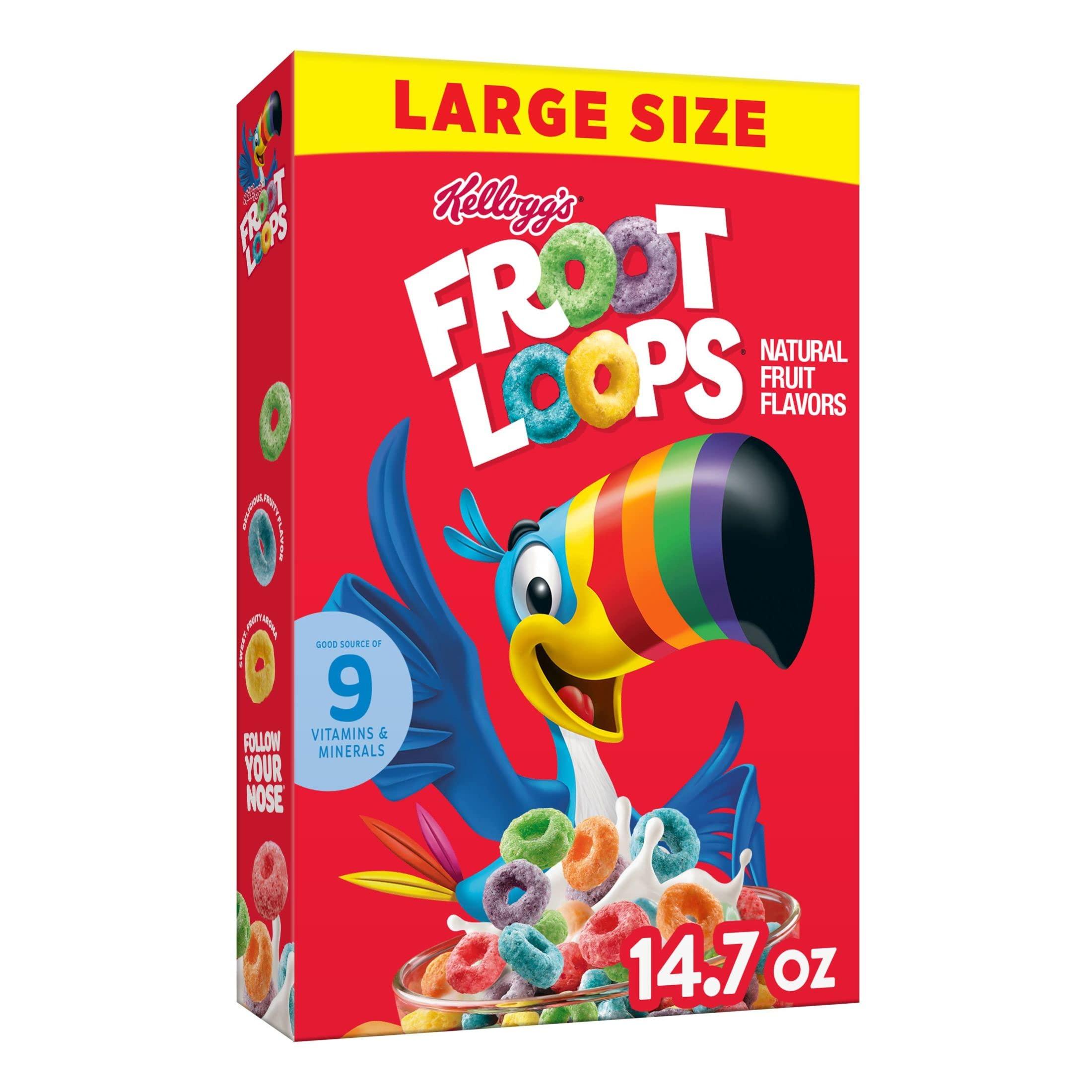Froot Loops Froot Loops Breakfast Cereal, Fruit Flavored, Breakfast Snacks with Vitamin C, Large Size, Original, 14.7oz Box (1 Box)