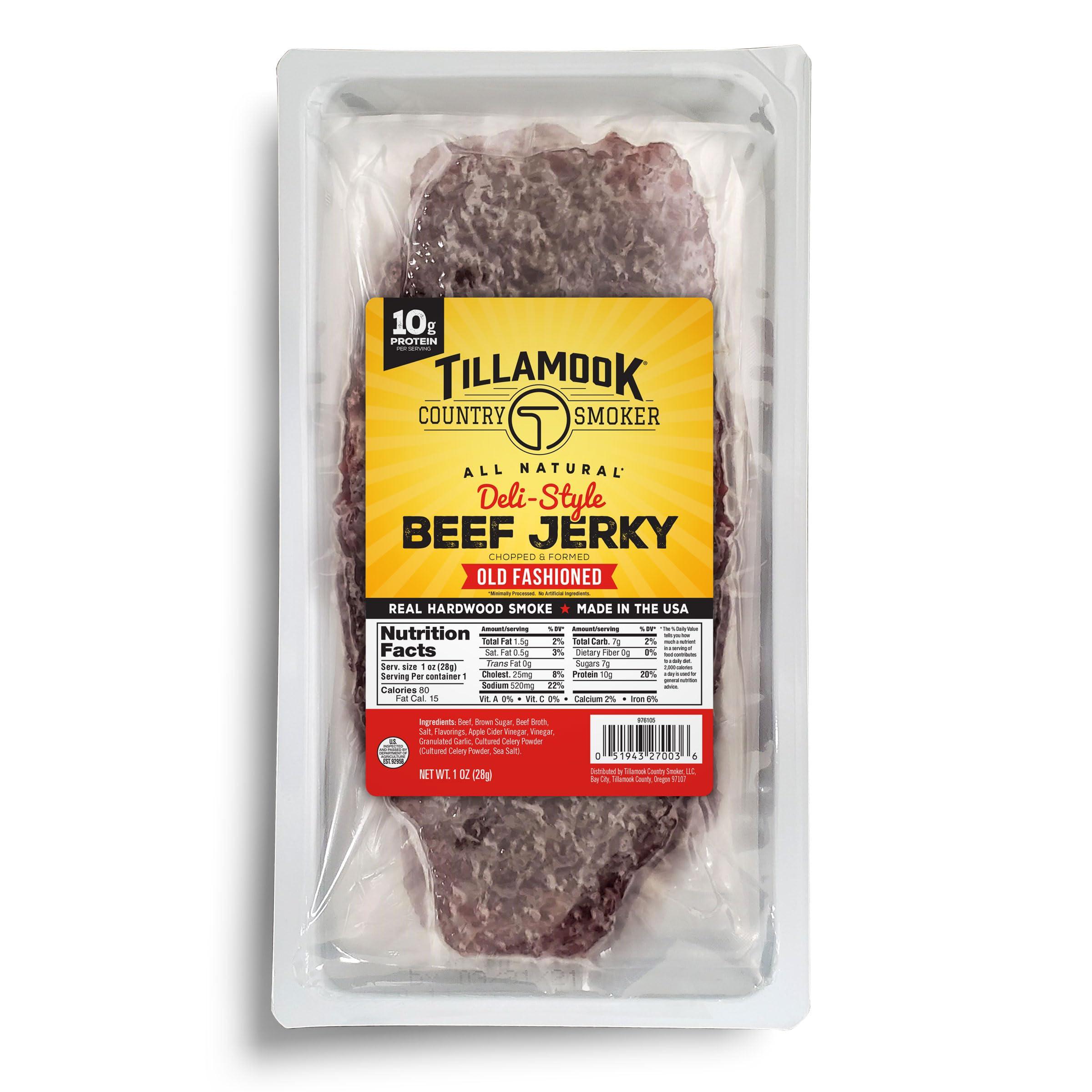 TILLAMOOK COUNTRY SMOKER Tillamook Beef Jerky, Country Smoker Old Fashioned Deli Style Thin Sliced Slab, Low Carb, High Protein, Ready to Eat Keto Snacks, Chopped & Formed Slabs,12 Count Tray