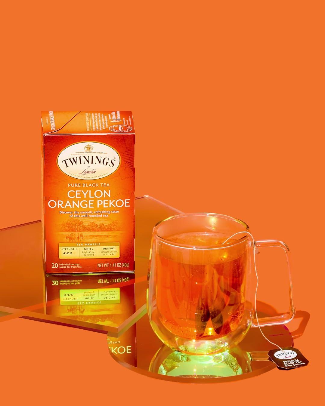Twinings Twinings Ceylon Pure Black Tea Individually Wrapped Bags, 20 Count (Pack of 1), formerly Ceylon Orange Pekoe, Crisp, Refreshing, Caffeinated, Enjoy Hot or Iced | Packaging May Vary