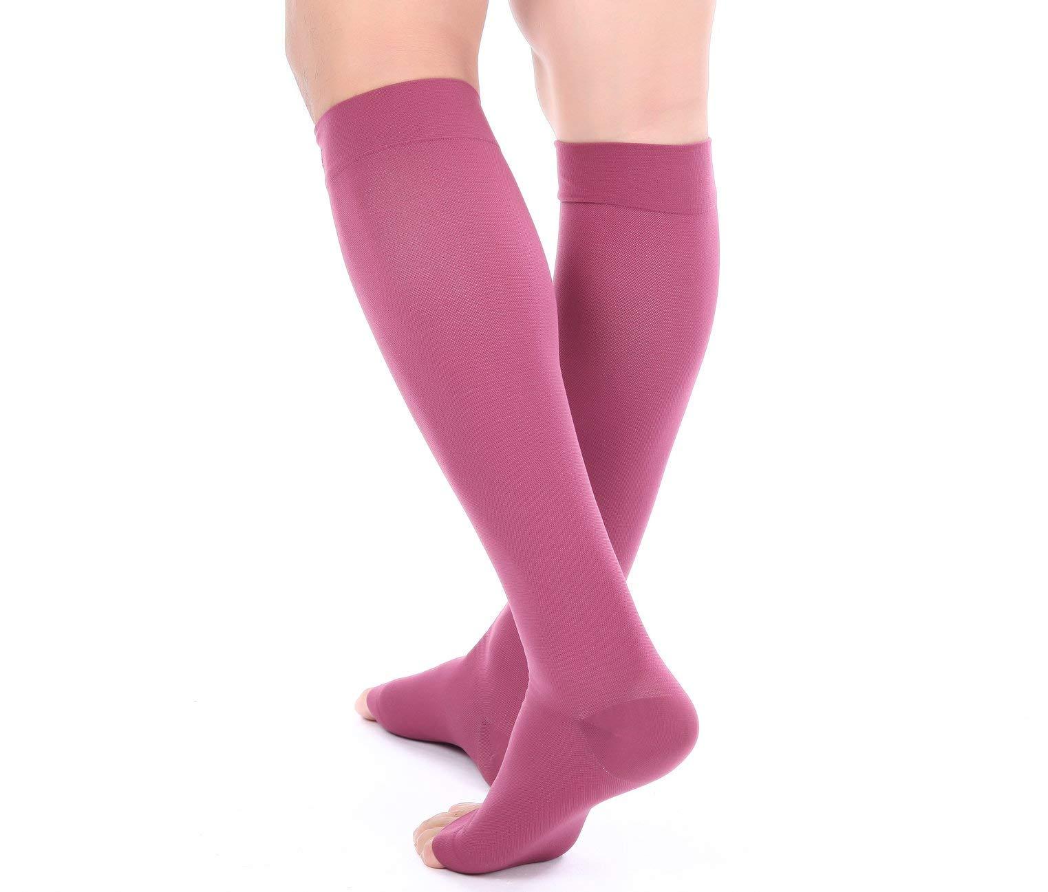 Doc Miller Doc Miller Open Toe Compression Socks, 20-30 mmHg, Toeless, Support Circulation, Shin Splints, Calf Recovery, Post Op, Knee High, Medical Grade, Maroon Socks, Small Size for Men & Women, Pair