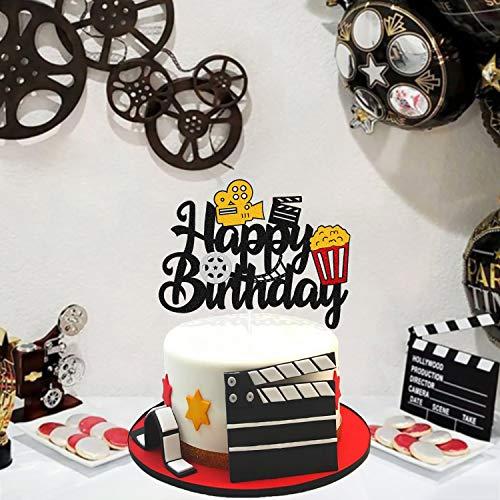 Vikiwiin Film Cake Topper Movie Cinema Birthday Cake Decoration Happy Birthday Sign Cake Decor for Film Projector Movie Night Camera Popcorn Theater Theme Bday Party Celerbrating Supplies