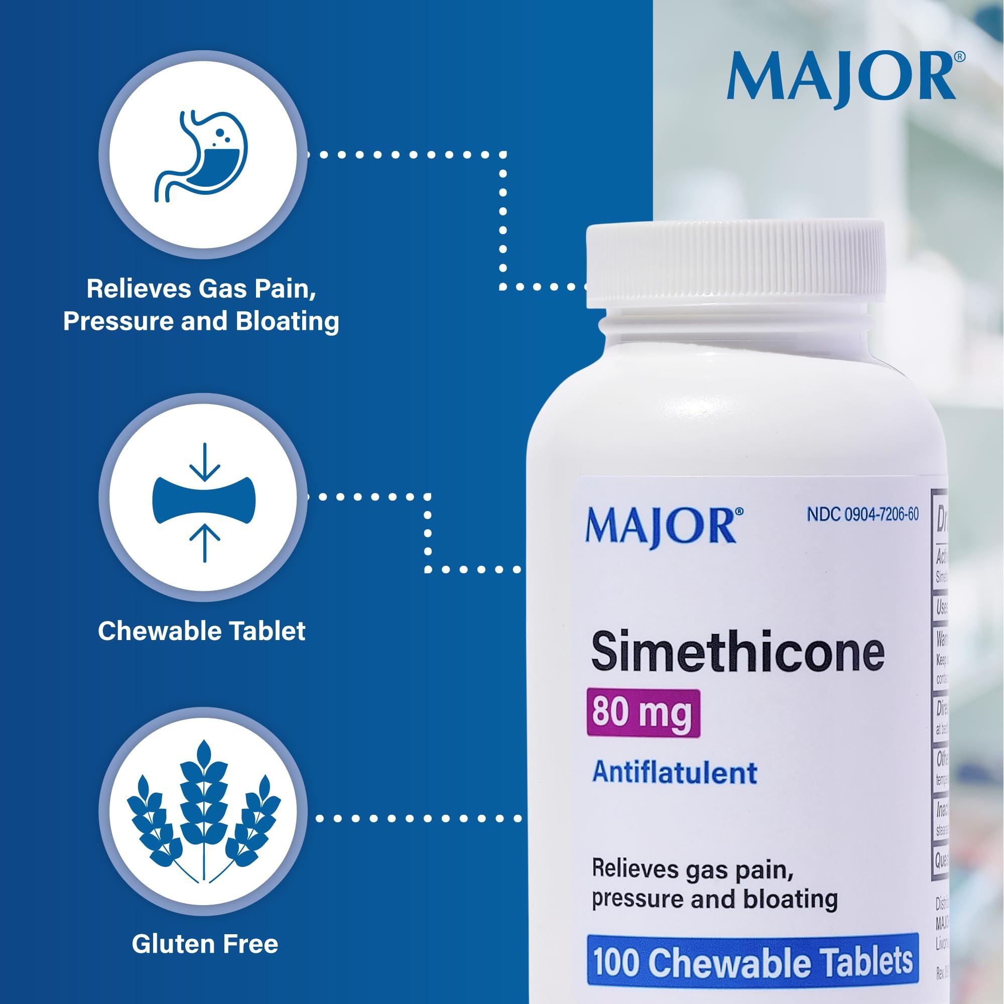 MAJOR MAJOR Simethicone Gas Relief 80 mg - Anti Flatulence, Bloating and Gas Pressure Aid - 100 Chewable Tablets