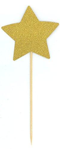 TooMeeCrafts TooMeeCrafts Double Sided Gold Glitter Star Cake Topper for Twinkle Twinkle Little Star Baby Shower Theme Decoration Pack of 12