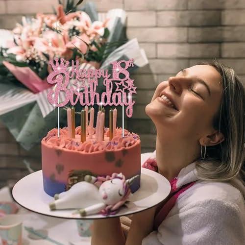 BEISHIDA BEISHIDA 18th Happy Birthday Cake Topper, Pink Rose Gold Birthday Cake Decoration for Girls Women\'s Princess 18th Birthday Decoration Anniversary Party Decorations