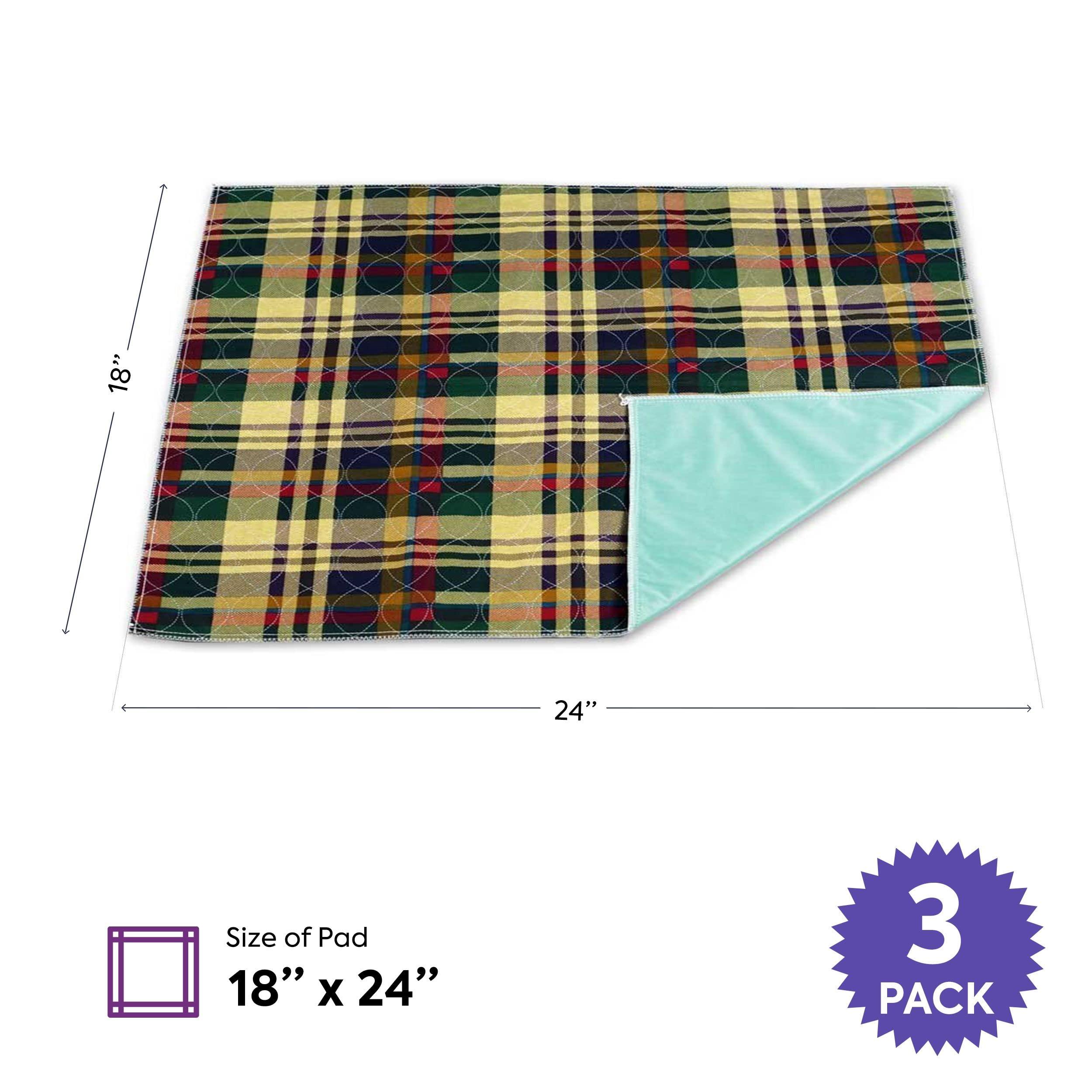 ProHeal Incontinence Bed Pads Washable - Tartan Plaid Waterproof Bed Pads - Soft Leak Proof Chucks - Moderate Absorbent Reusable Pee Pads for Adults - Withstands Extensive Washing - 18" x 24" - 3 Pack