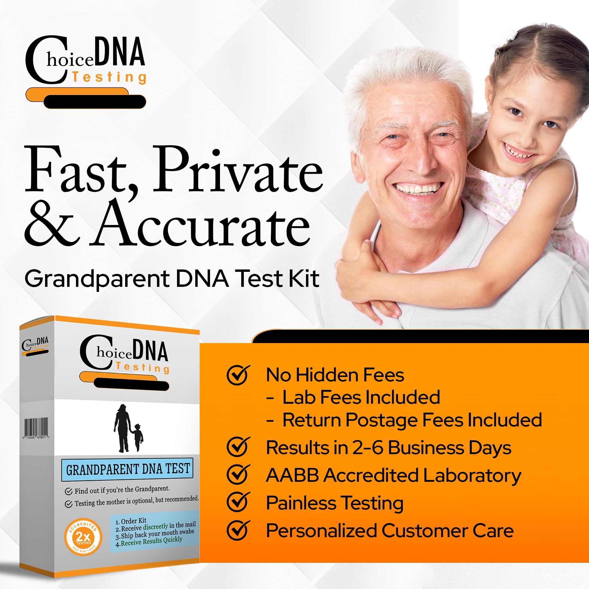 CHOICE DNA TESTING Grandparent DNA Home Test Kit - Includes one Grandparent & one Child. (at Home - for Personal Purposes Only) Free Return Shipping to Lab, All Lab Fees Included - Results in 6 Business Days