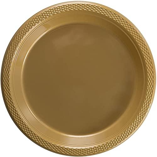 Exquisite Exquisite 7 Inch. Gold Plastic Dessert/Salad Plates - Solid Color Disposable Plates - 100 Count