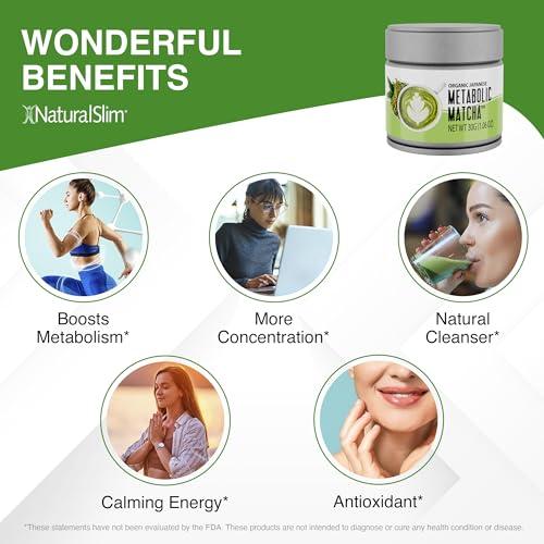 NaturalSlim NaturalSlim Metabolic Organic Matcha Powder Authentic Japanese Matcha Green Tea Powder - Antioxidant & Anti-Aging Pure Matcha Green Tea for Metabolism, Energy, and Concentration - 1.06 Oz