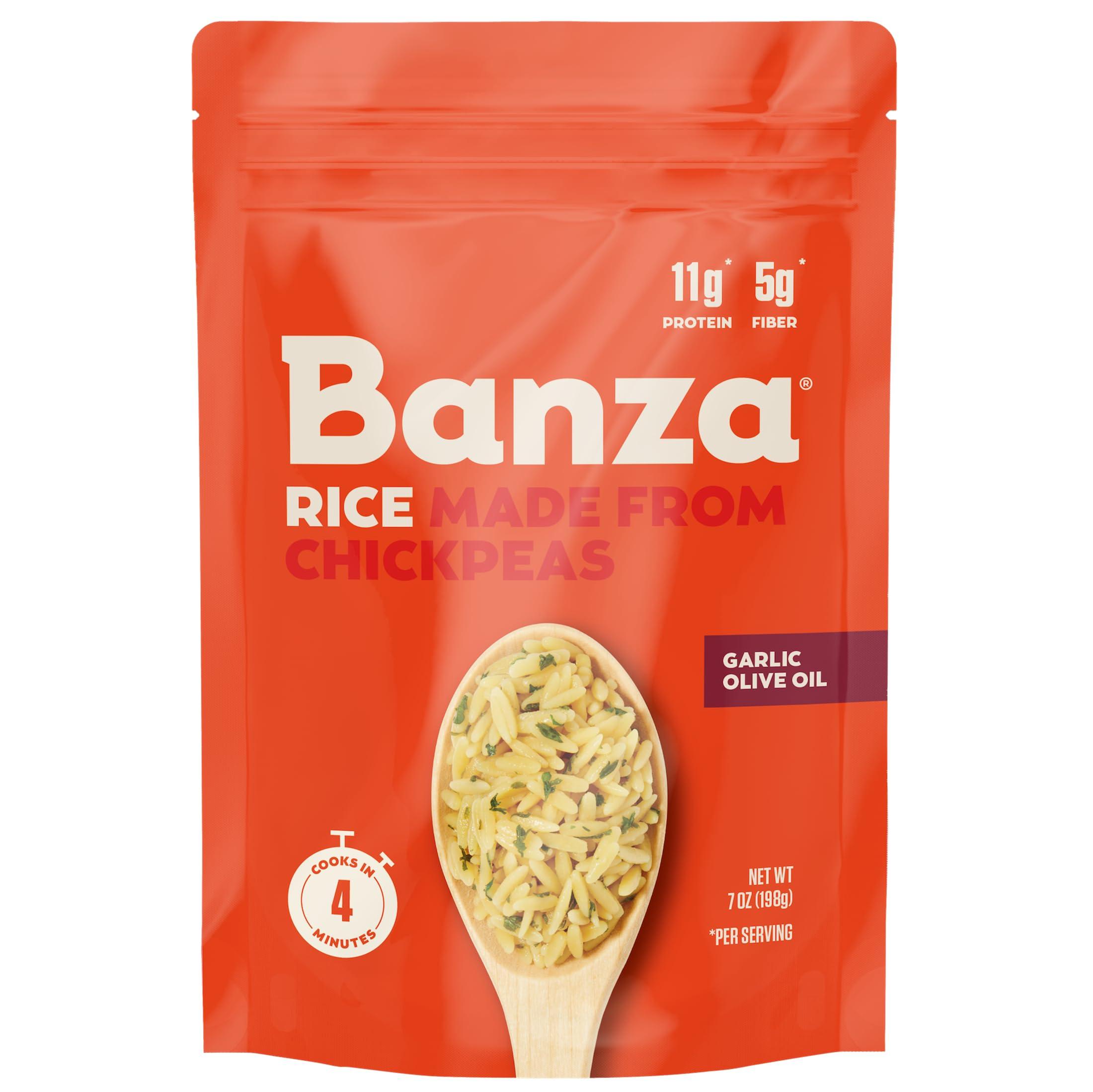 Banza Banza Gluten-Free Chickpea Rice, Garlic & Olive Oil Rice 11g Protein | Lower Carb | High Fiber | High Protein | Plant Based Rice | 7oz