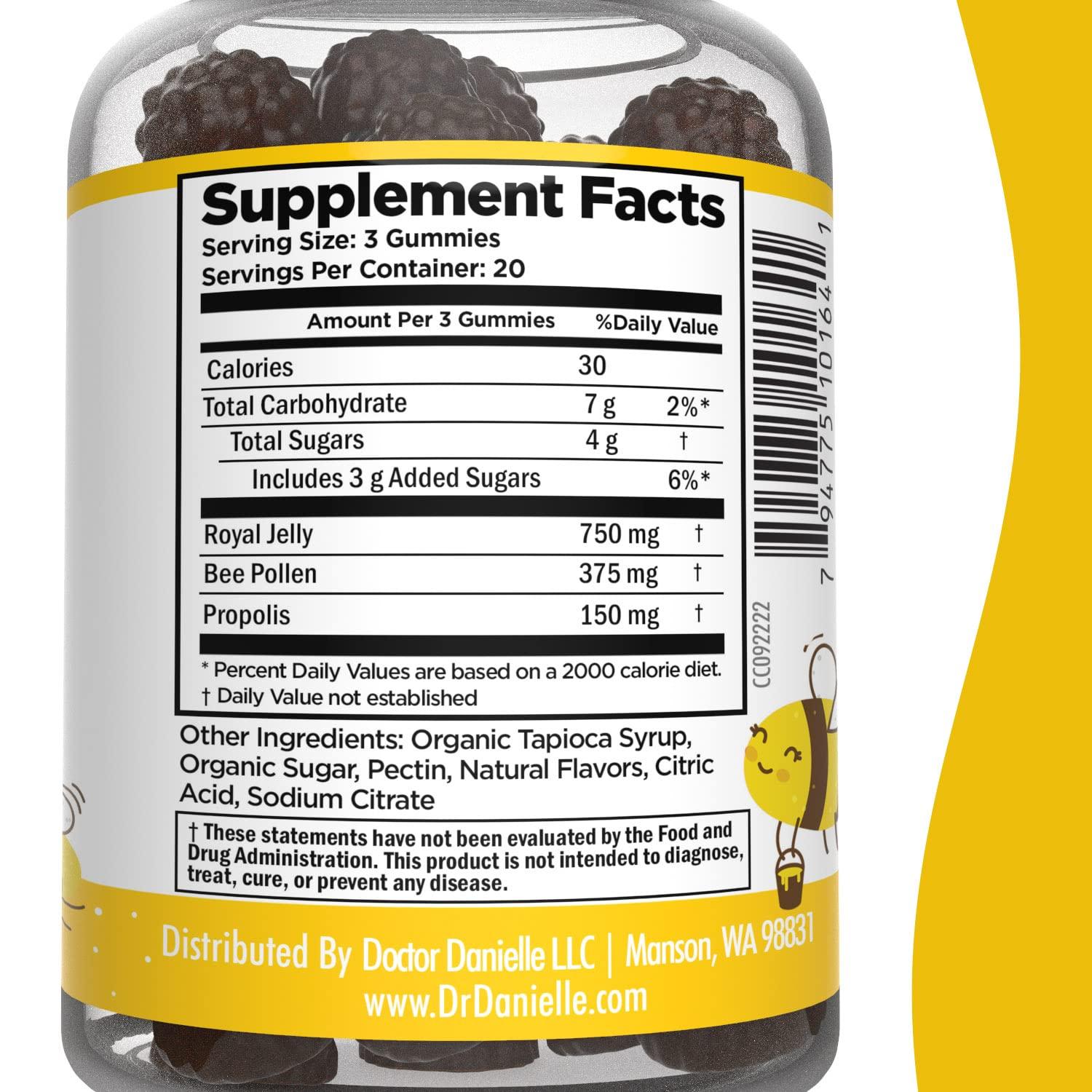 Doctor Danielle Doctor Danielle Bee Wise Gummies, Best Bee Pollen Supplement, Propolis, Royal Jelly, 60 Gummies