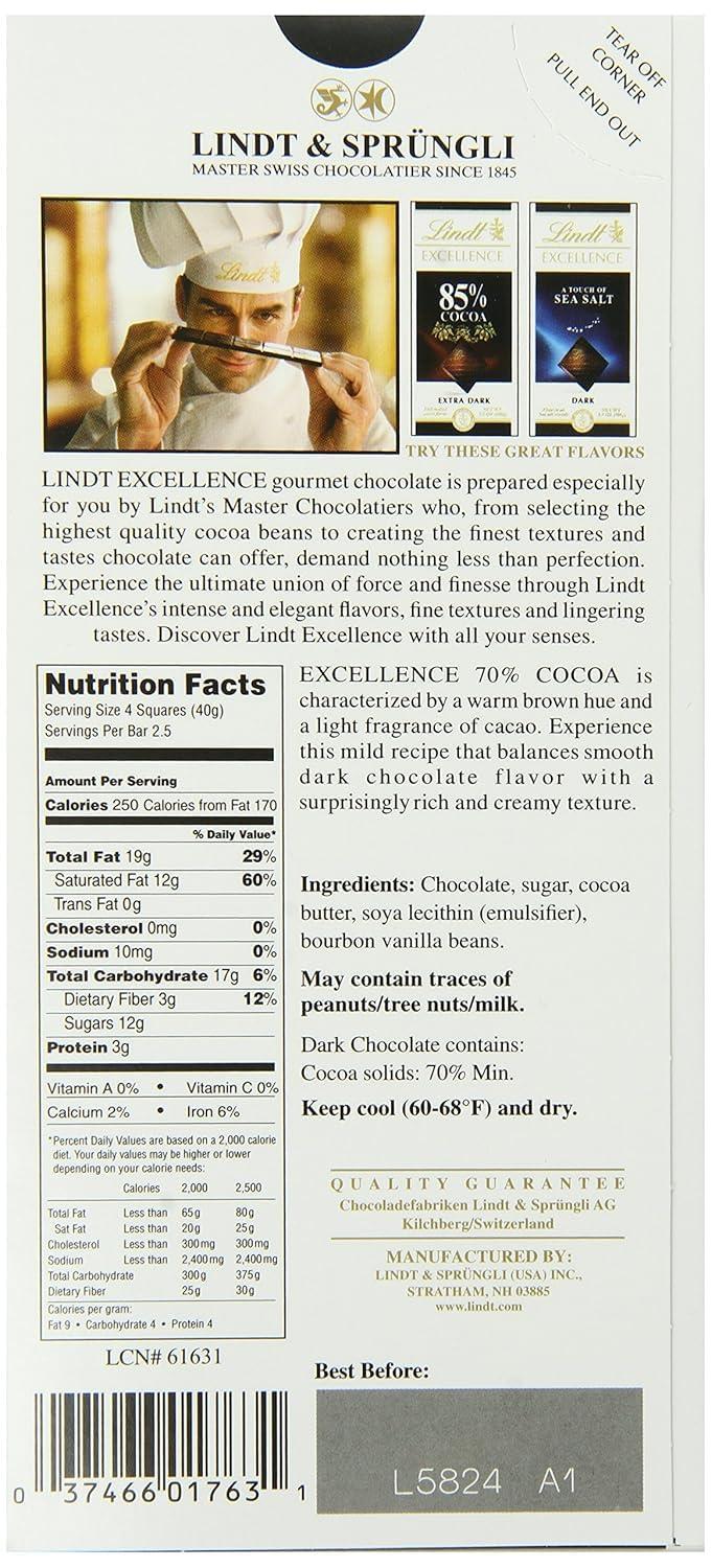 Lindt Lindt Excellence Bar (Dark Chocolate 70% Cocoa) - Pack of 4