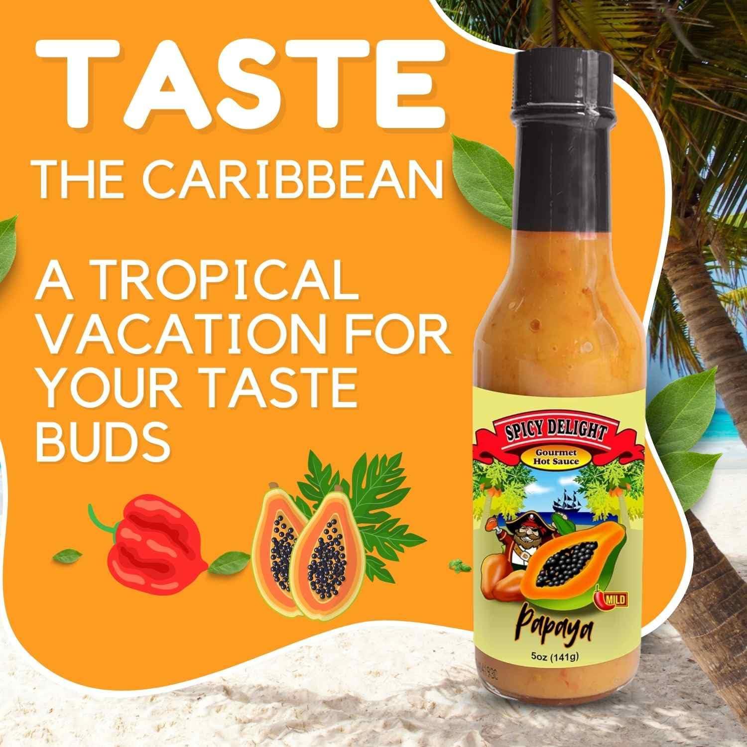 Flavor Pirate Spicy Delight Papaya Habanero Hot Sauce - Aruba Hot Sauce Made With Habanero Pepper, Papaya, and Spices, Caribbean Inspired Sweet Spicy Sauce, Gluten Free, Vegan, 2-pack
