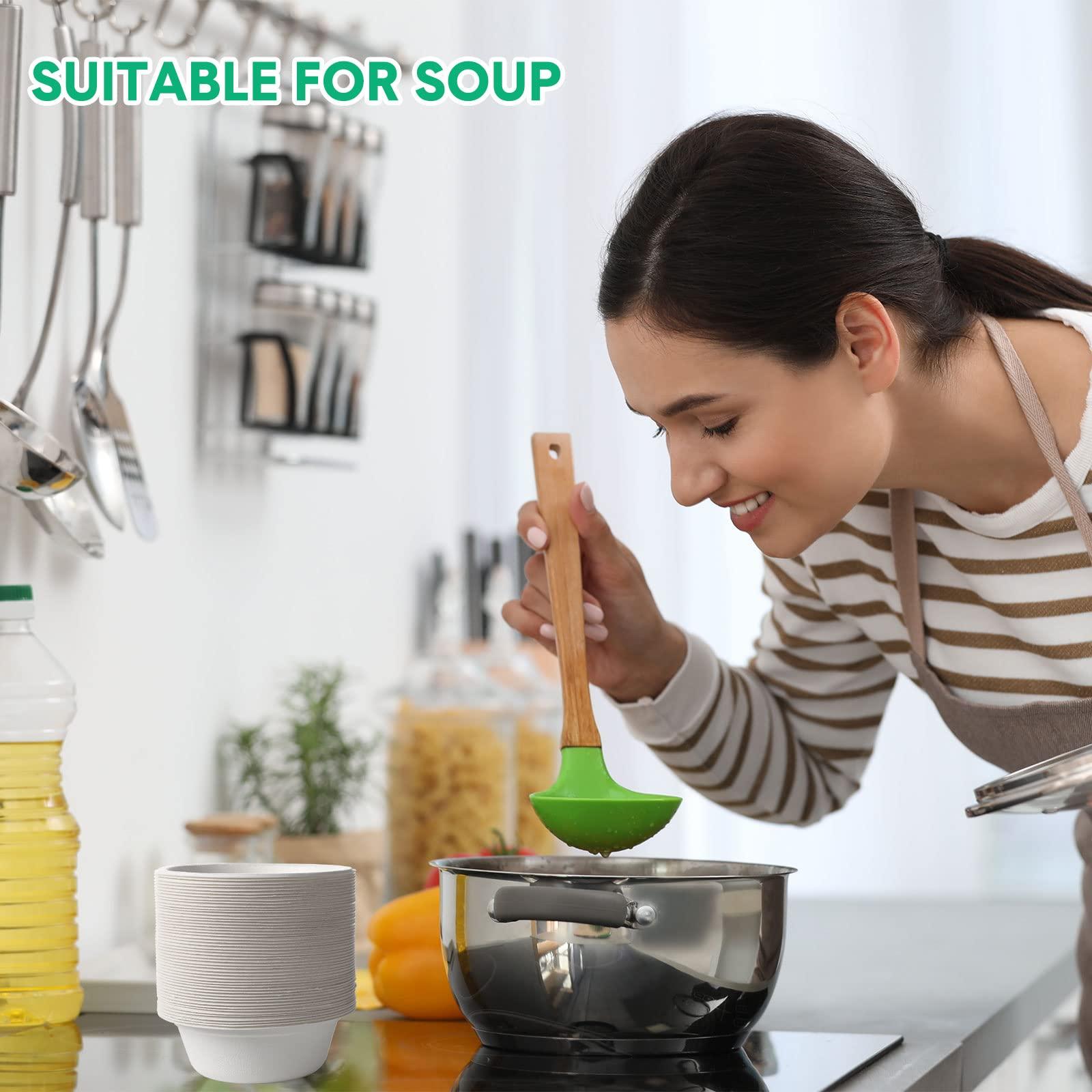 Potchen 300 Pack Disposable Paper Bowls Quality White Bowls Small Sugar Cane Fibers Party for Ice Cream Fruits Salad Soup Hot or Cold Use Catering Picnics Camping and Restaurant Supplies(12 oz,White)