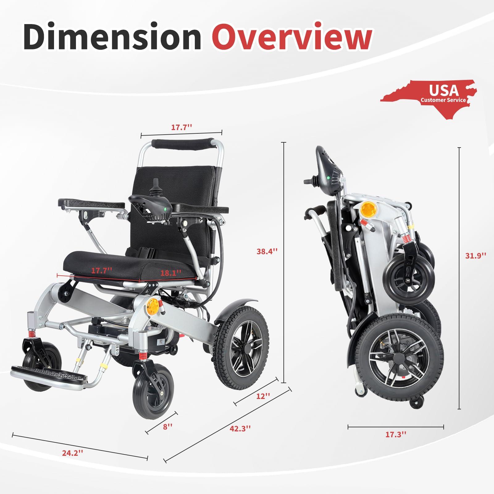EvoTraQ EvoTraQ Electric Wheelchair for Adults, Lightweight & Foldable, Motorized Wheelchairs for Seniors, FSA/HSA Eligible, Up to 300 lbs Capacity Power, USA Based Surpport, Dual 250W Motors - Silver