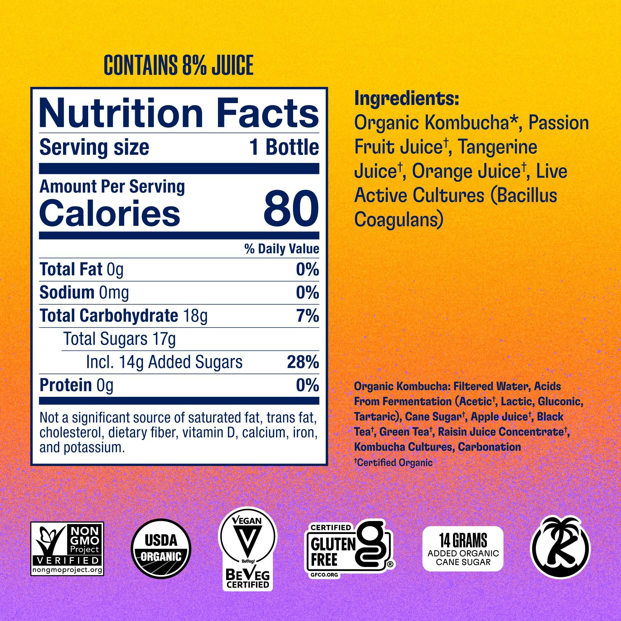 Health-Ade Health-Ade Kombucha Tea Organic Drink, Fermented Tea with Living Probiotics, Detoxifying Acids, Supports Gut Health, Non-GMO, Vegan, Gluten Free, 12 Pack (16 Fl Oz Bottles), Passion Fruit Tangerine