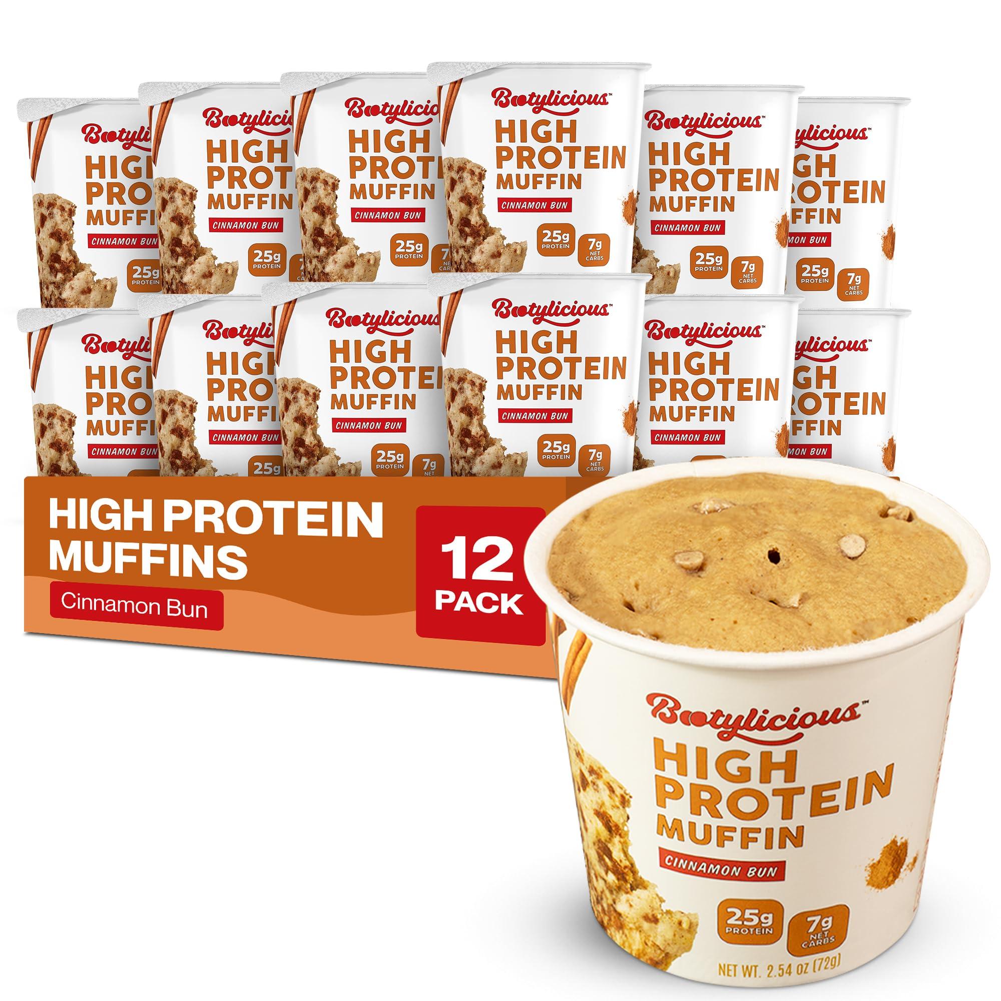 Bootylicious Bootylicious | High-Protein Muffin | 25g Protein, 7g Net Carbs, 1.86-1.76oz Cup, 12-Pack (Cinnamon Bun)