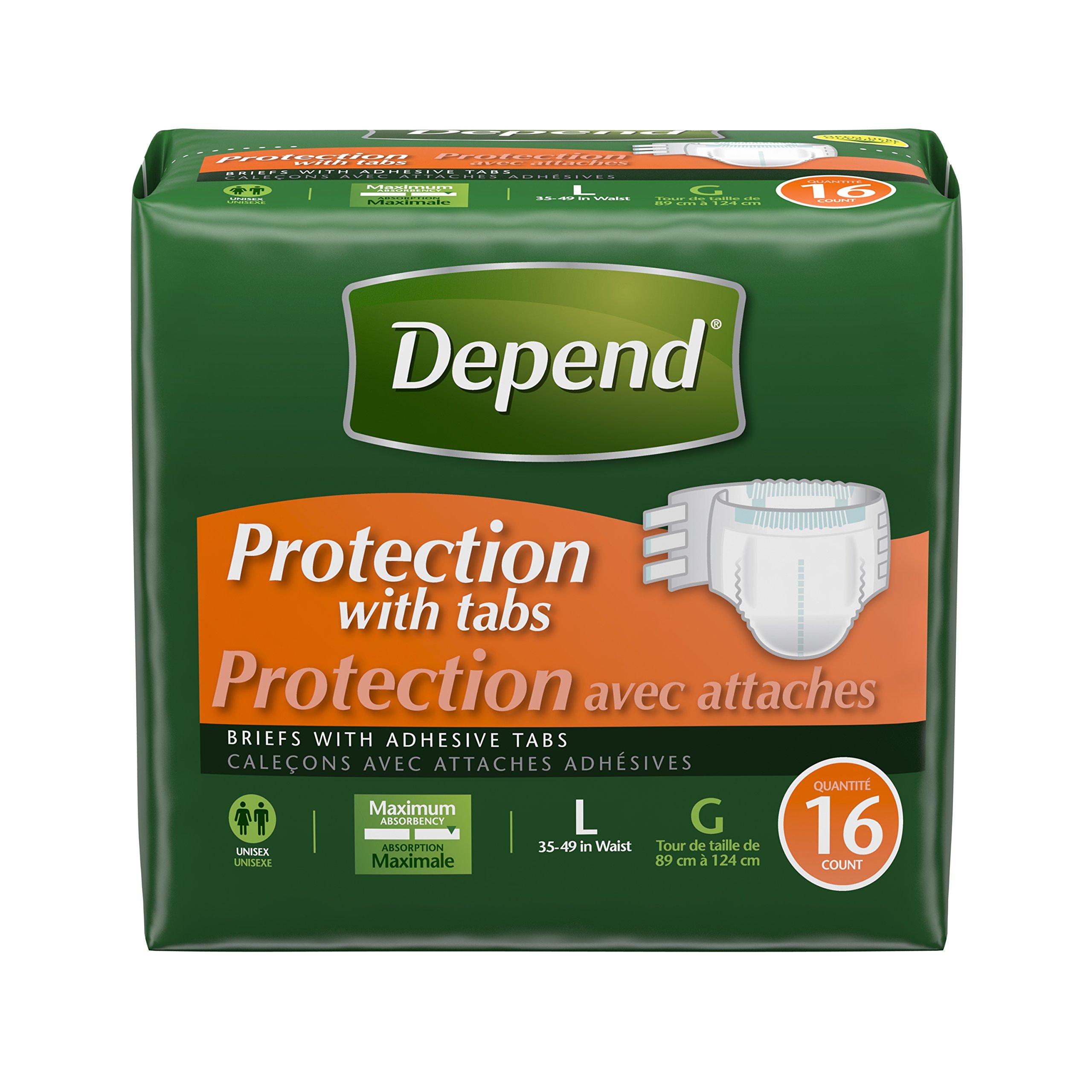 Depend Depend Incontinence Protection with Tabs, Maximum Absorbency, L , 16 ct