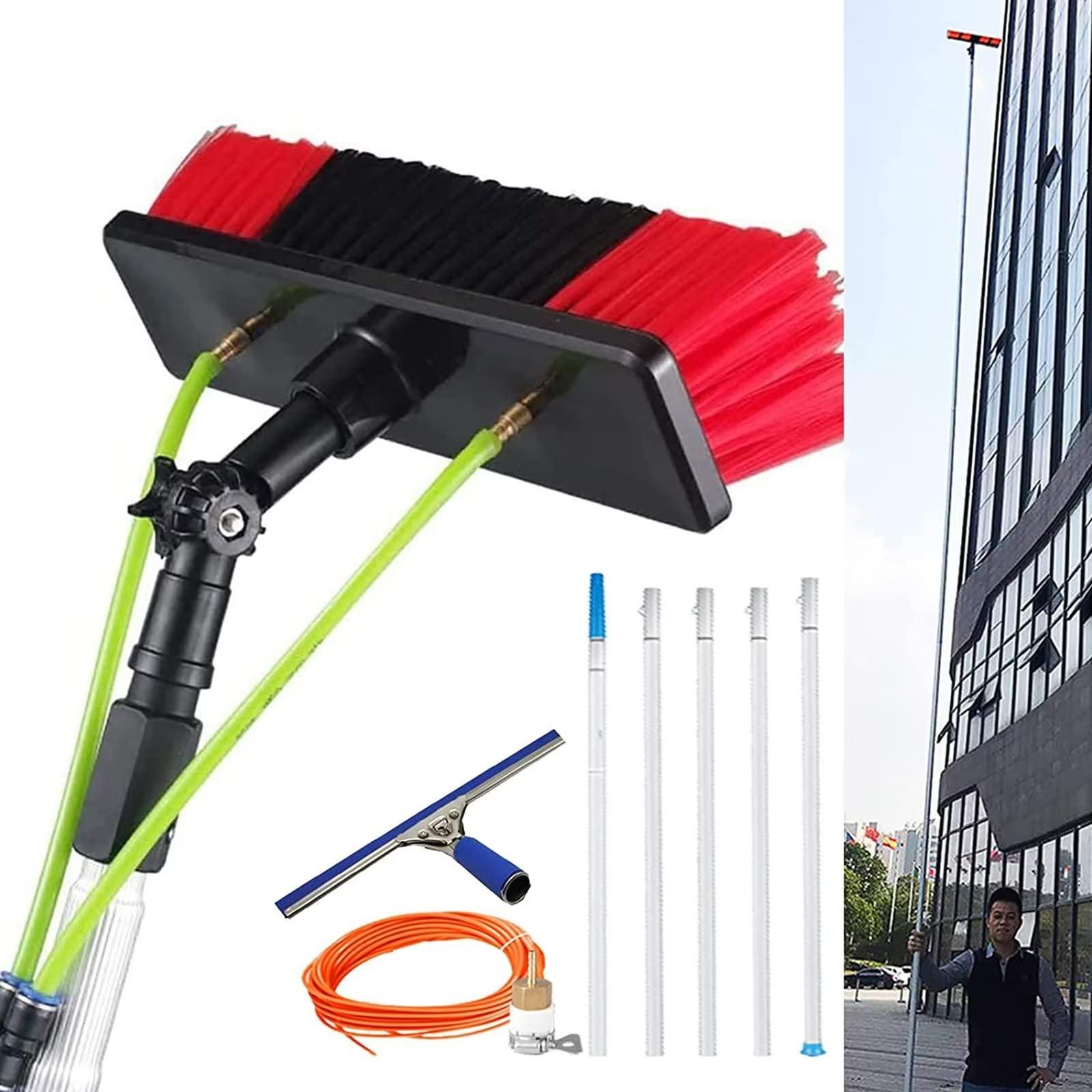 WuDLi Cleaning Brush Window Cleaning Pole, Water Fed Telescopic Brush with Squeegee, Water/Hose Fed Pole, Cleaning Photovoltaic and Solar Panels / 11M Rod / 30Cm Brush Head