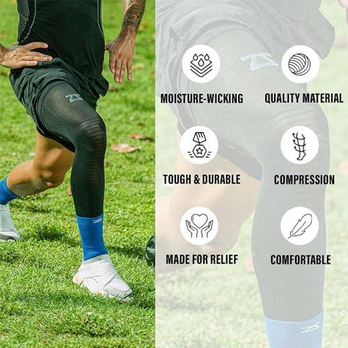 Zensah Zensah Full Leg Compression Sleeve - Long Full Length Support for Thigh, Knee, Calf for Men, Women, Running, Basketball, Football (Small, 1 Pair - Heather Grey)