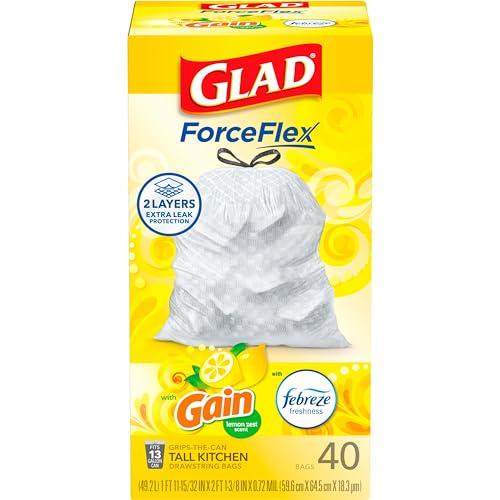 Glad Glad ForceFlex Tall Kitchen Drawstring Trash Bags, 13 Gallon, Gain Lemon Zest, 40 Ct, Pack May Vary (Pack of 2)