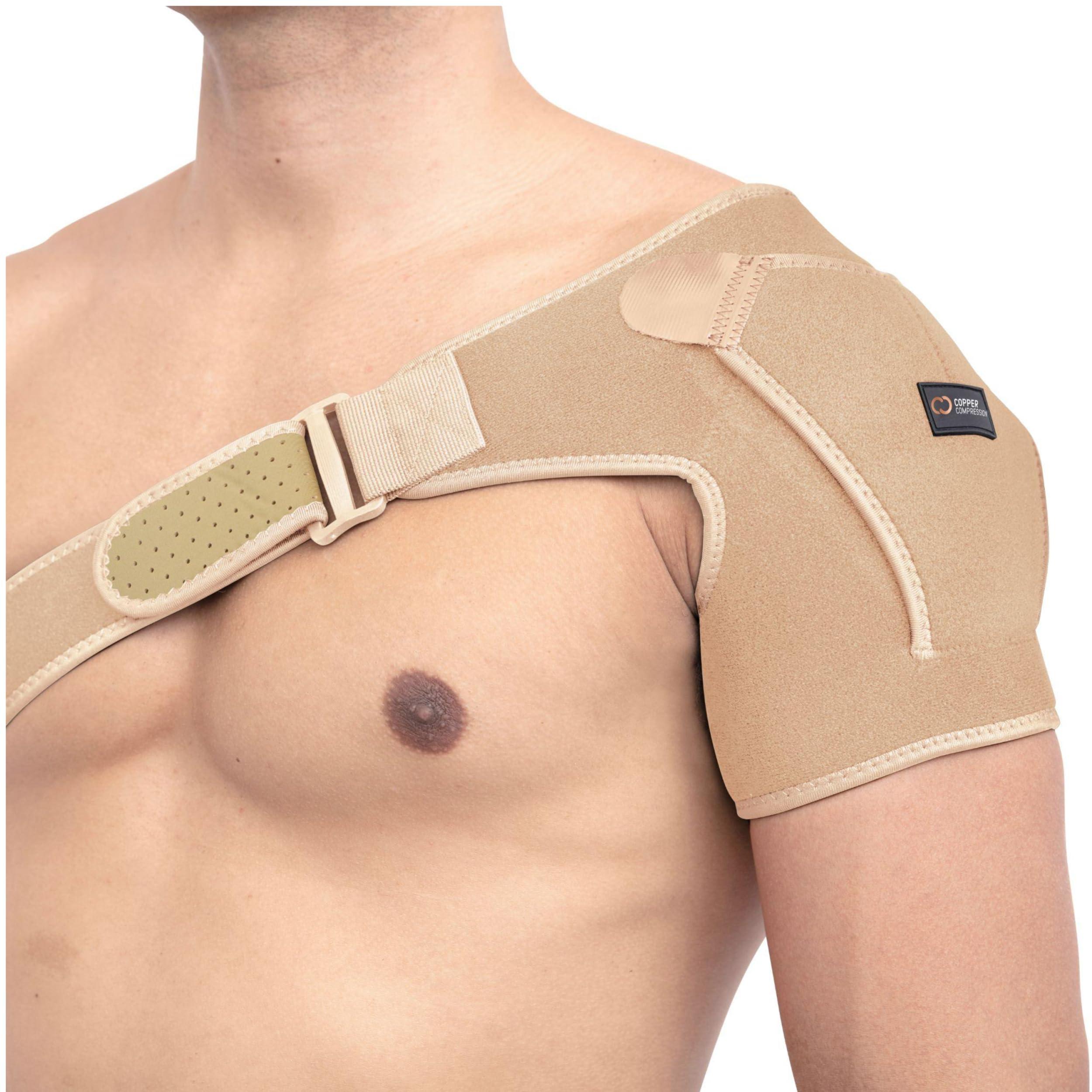 Copper Compression Copper Compression Recovery Shoulder Brace - Immobilizer for Torn Rotator Cuff, AC Joint Pain Relief, Dislocation, Arm Stability, Injuries, Tears - Adjustable Fits Men, Women - Tan - L/XL
