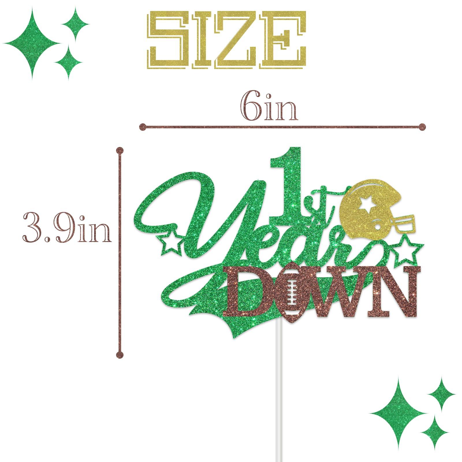 ShuanQ ShuanQ 1st Year Down Cake Topper - Football Theme 1st Birthday/Baby Shower/Gender Reveal Party Decoration - Sports Birthday Party Cake Decor for One Year Old Boys