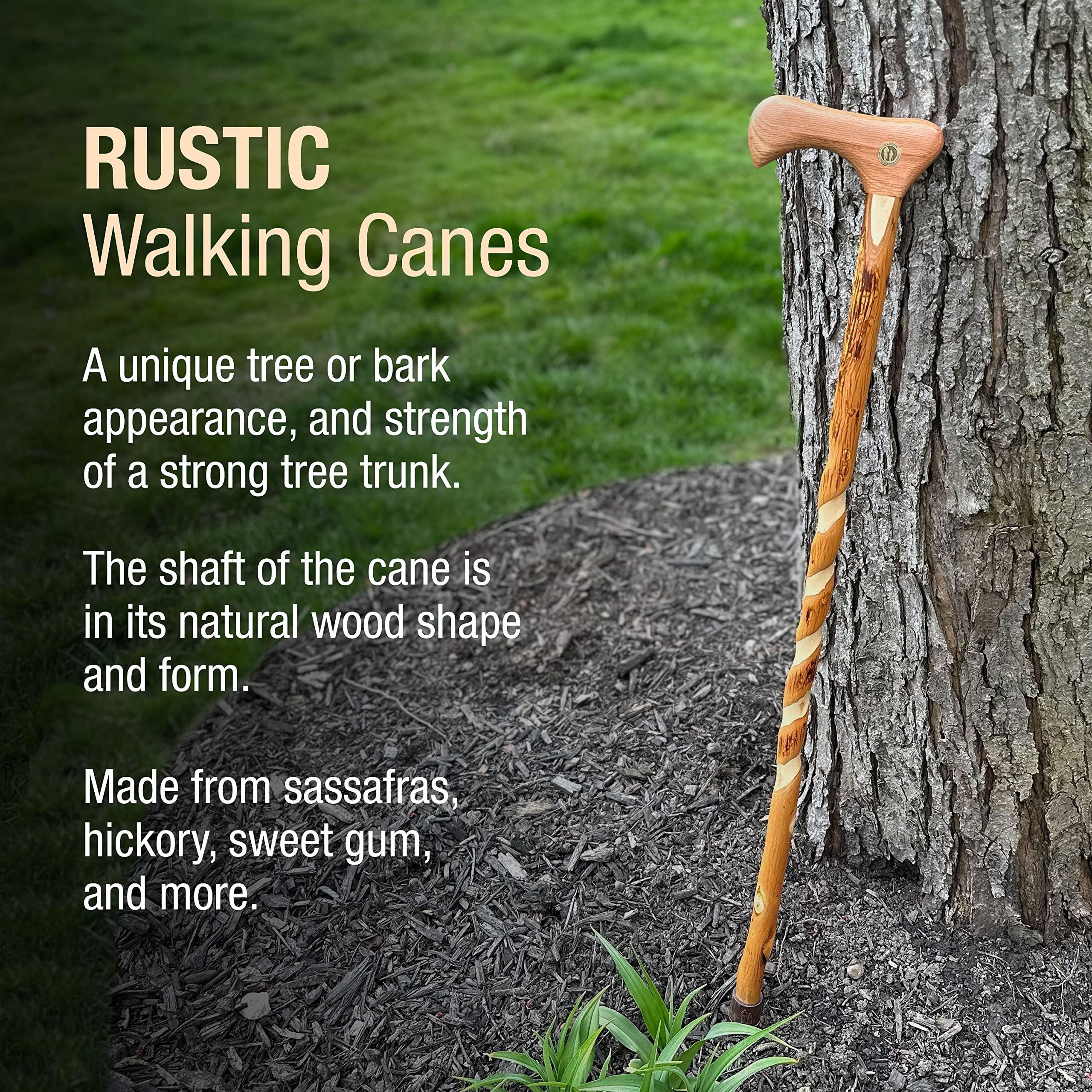 Brazos Brazos Rustic Wood Walking Cane, Twisted Hickory, Traditional Style Handle, for Men & Women, Made in the USA, 37"