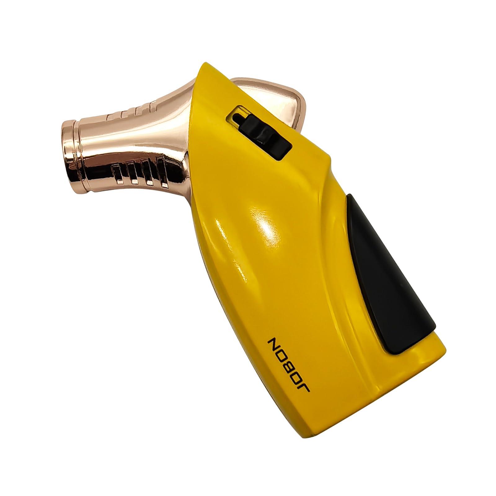 JOBON JOBON Torch Lighter, Triple Jet Flame Butane Lighter with Punch and Safety Lock (Butane Gas Not Included) (Yellow)