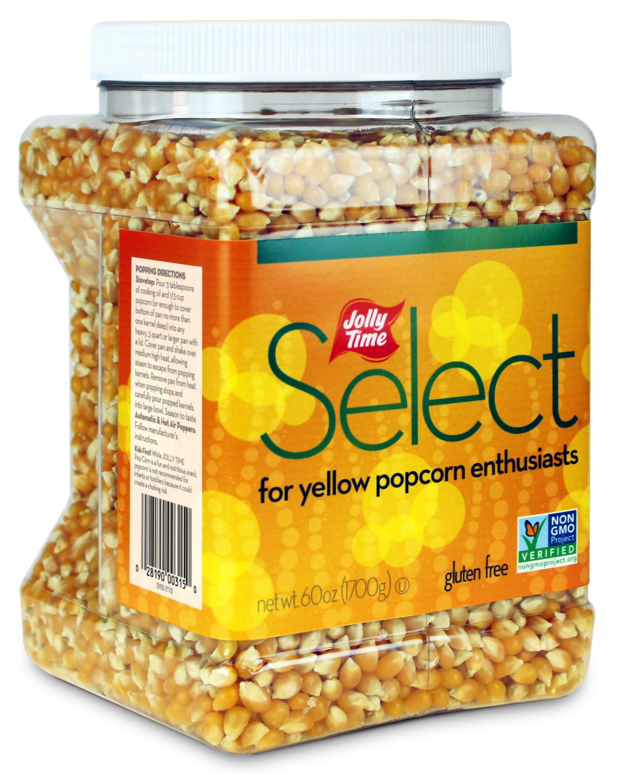 Jolly Time Jolly Time Popcorn Kernels, Gourmet Popping Corn for Air Popper Machine or Stovetop, Select Yellow Pop Corn, 60 Ounce Jug (Pack of 1)