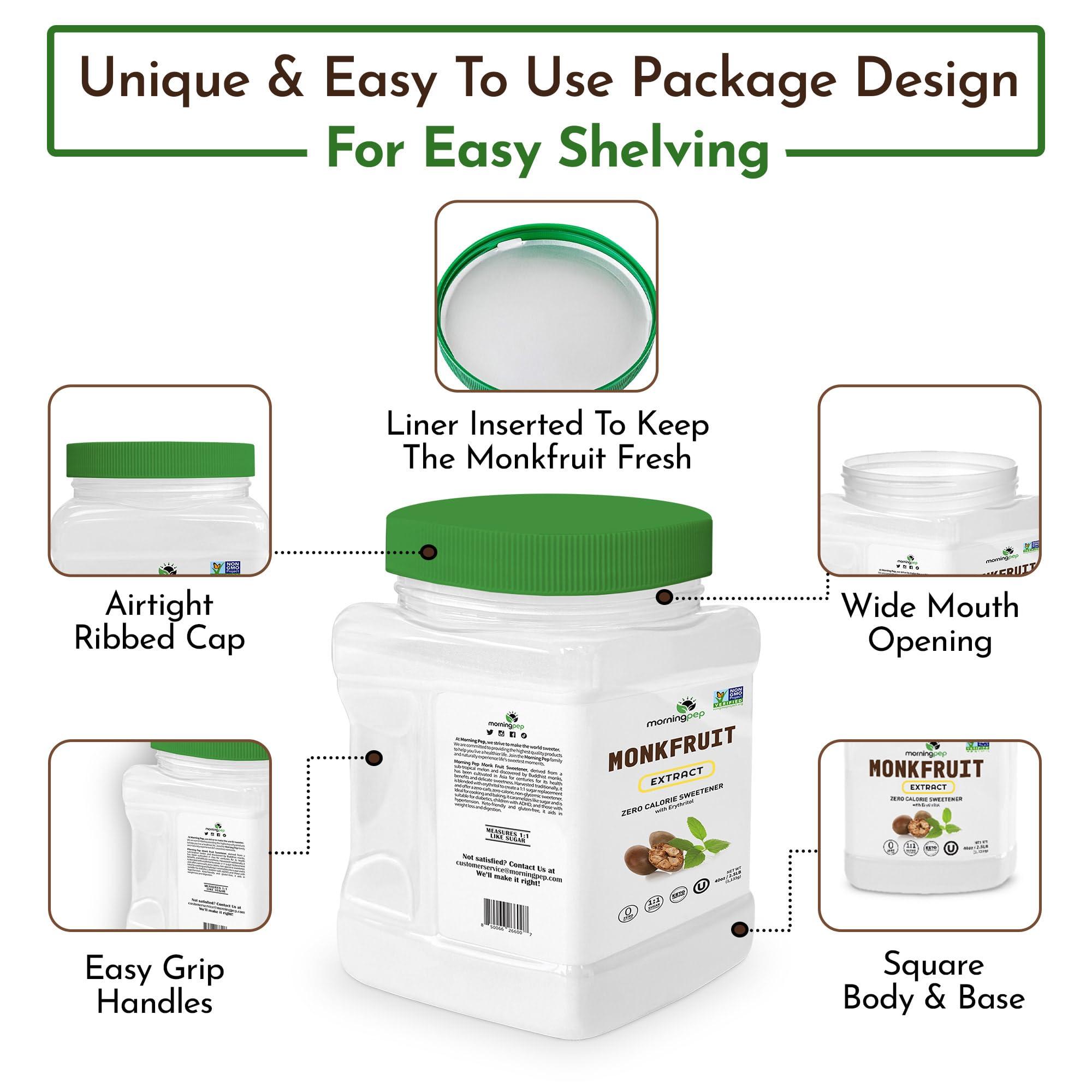 Morning Pep Morning Pep 100% Pure Monk Fruit extract sweetener, No Erythritol, Monkfruit Extract Powder, NON-GMO Project Verified, Keto Certified, OU kosher, No Fillers Zero Calories | Over 450 Servings | 5 oz