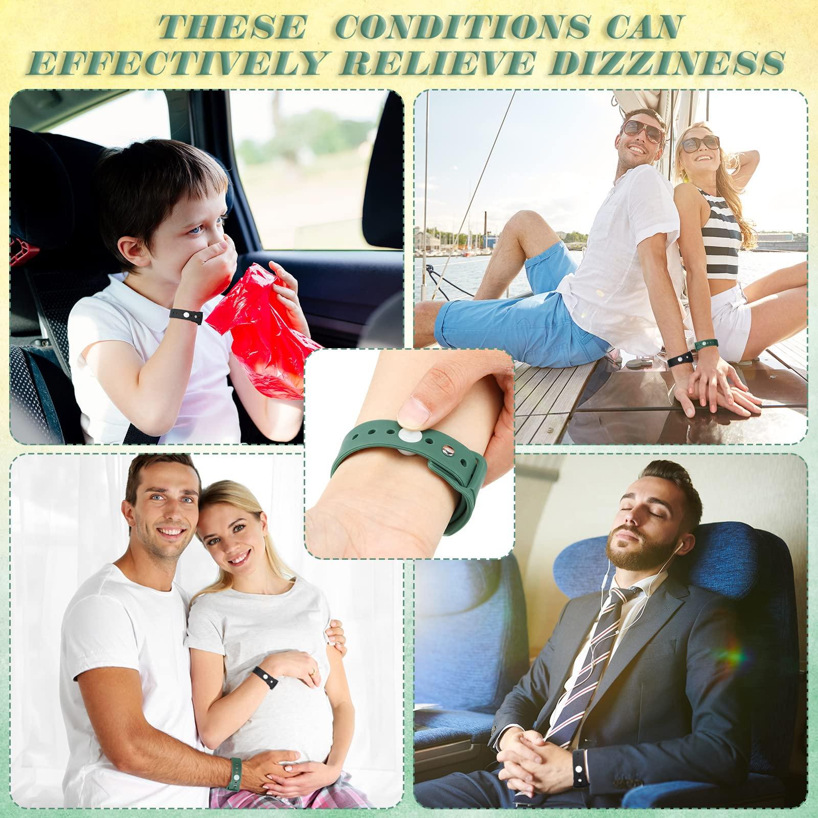 BBTO 4 Pcs Motion Sickness Bracelets Bands Sickness Adult Adjustable Acupressure Wristband Headache Relief Anxiety Relief Waterproof Band for Seasickness Car (Black, Green)