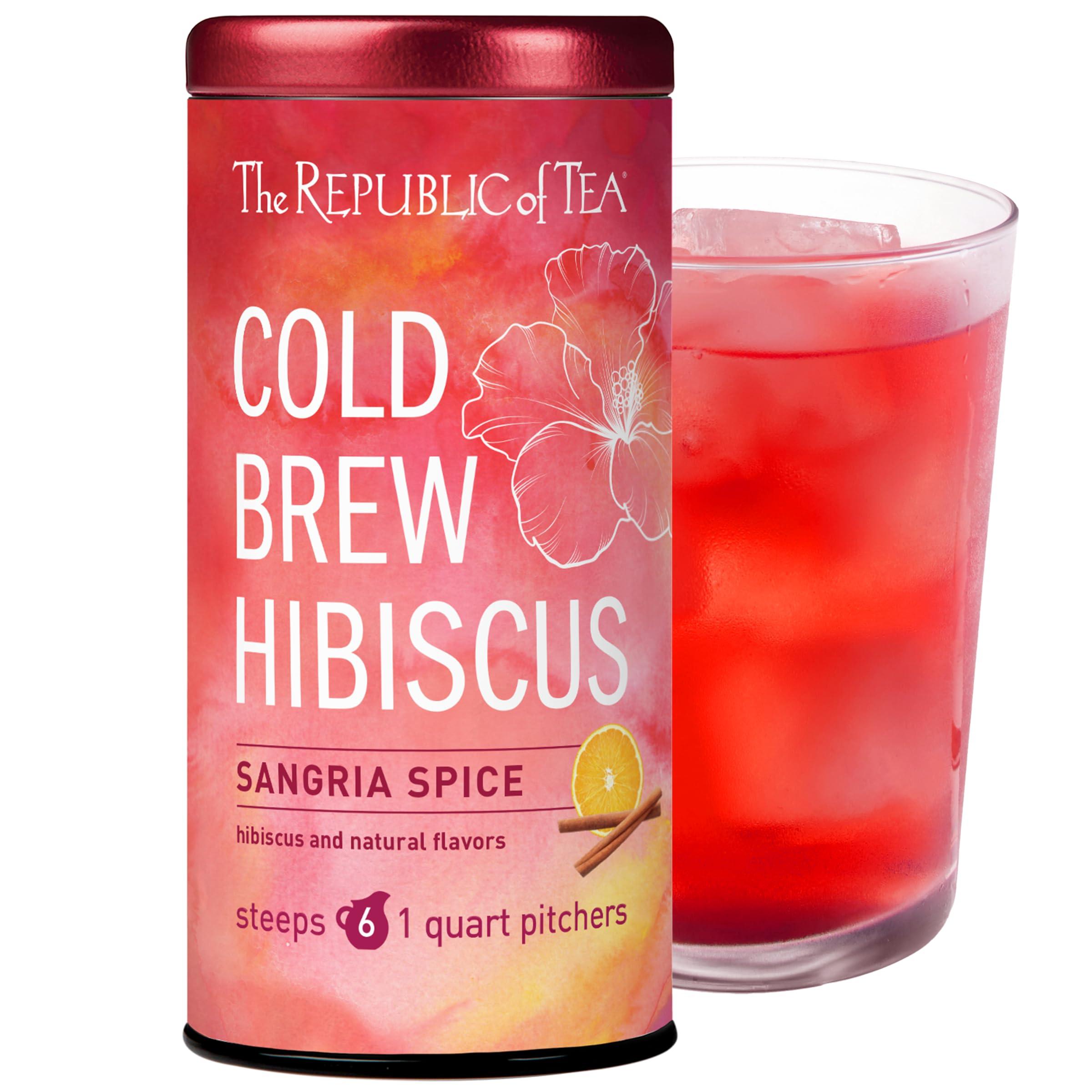 The Republic of Tea The Republic of Tea Cold Brew Hibiscus Sangria Spice Iced Tea, Large Herbal Iced Tea Pouches, Steeps Six One-Quart Pitchers