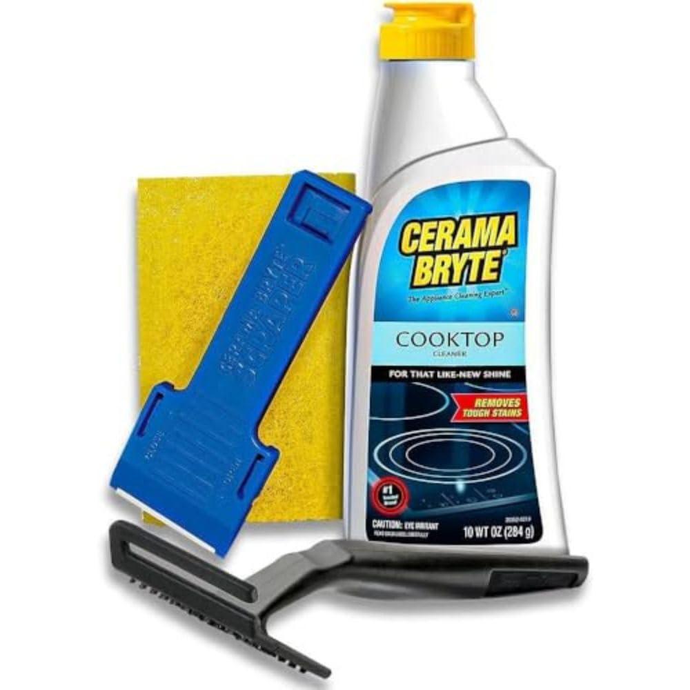 Cerama Bryte Cerama Bryte Combo Kit POW-R Grip, Scraper, Pad & Removes Tough Stains Cooktop and Stove Top Cleaner for Glass - Ceramic Surfaces, 10 Ounces, 4 Piece