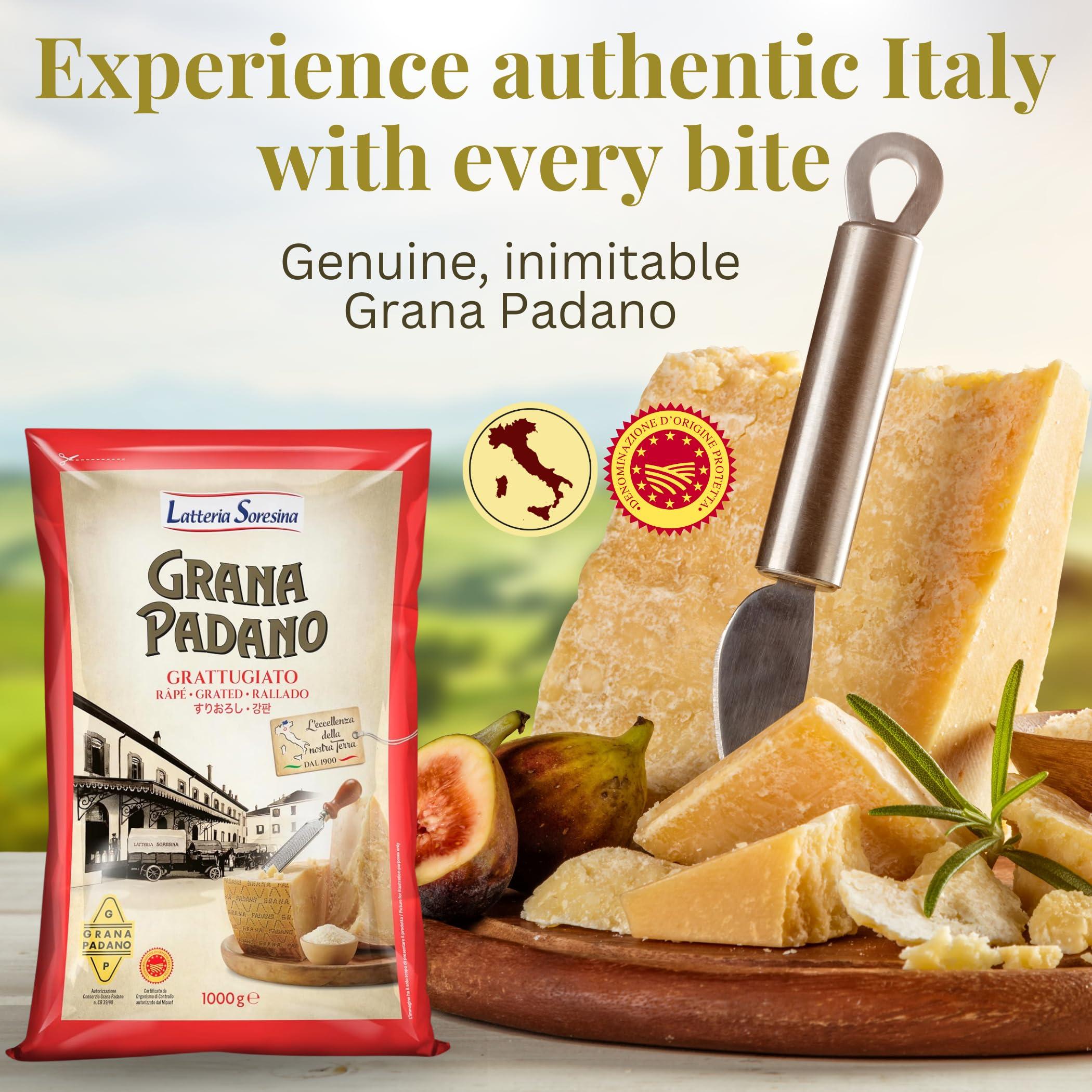 Latteria Soresina Grana Padano Cheese Grated, 1Kg (2.2 lb) - Grana Padano DOP - 16 Months Aged, Authentic Italian Cheese, Imported from Italy