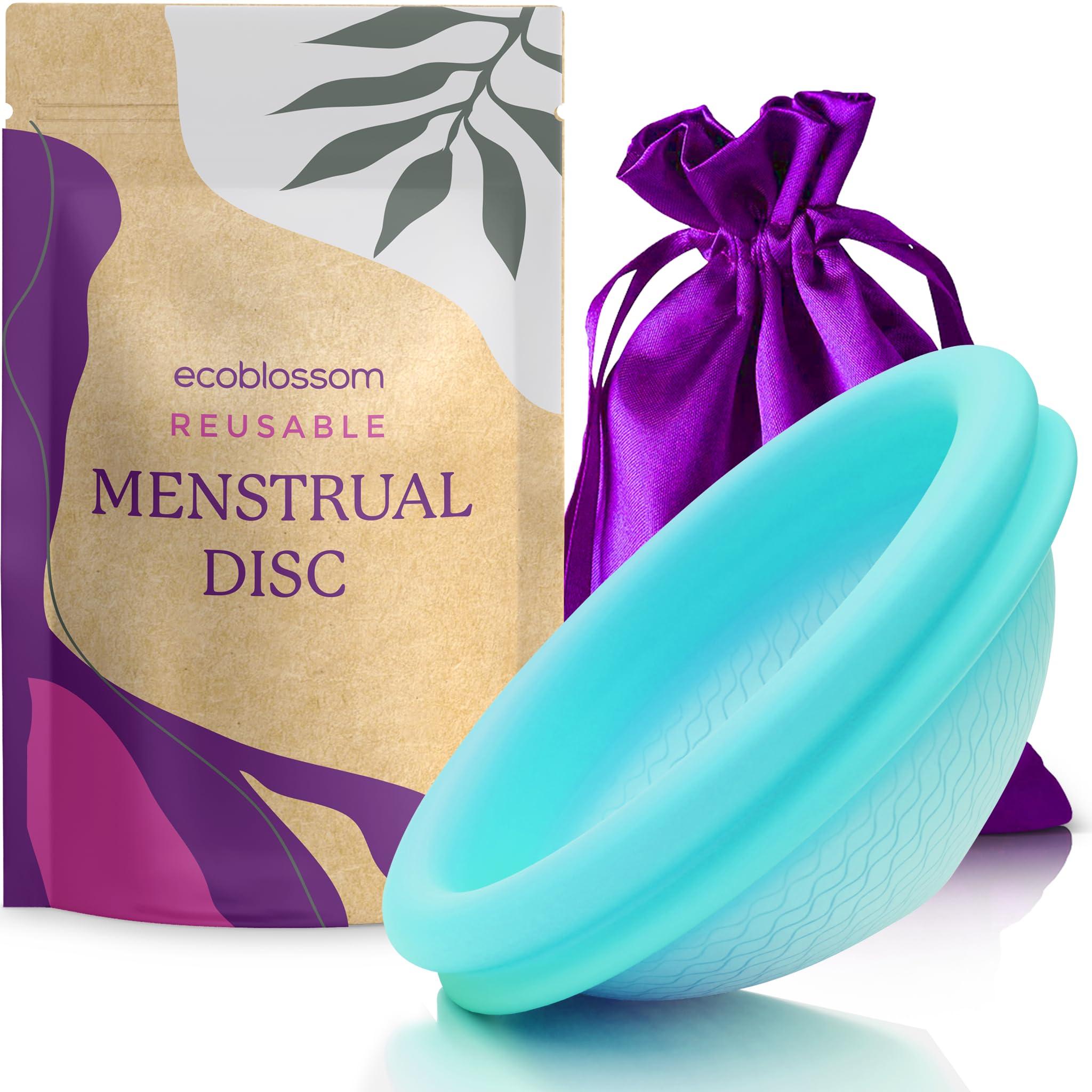 EcoBlossom Ecoblossom Reusable Menstrual Disc - Large Menstrual Cup - Soft Period Disc for Women Designed with Flexible, Medical-Grade Silicone Period Cup (Large, Cyan)