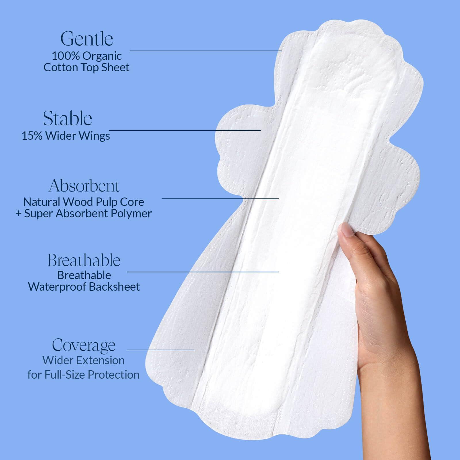 RPE Life 100% Organic Overnight Pads for Women, Ultra Thin Extra Heavy Flow Sanitary Pads with Wings Cotton Menstrual Pads Extra Coverage Period Pads Super Absorbency Feminine Pads (Overnight, Size 5, 72 Ct)