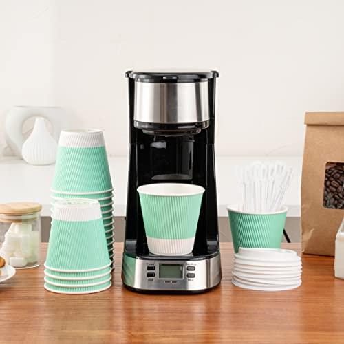 Restaurantware 8 Ounce Disposable Coffee Cups, 500 Double Wall Hot Cups For Coffee - Lids Sold Separately, Rippled Wall, Light Green Paper Insulated Coffee Cups, For Coffee, Tea And More-Restaurantware